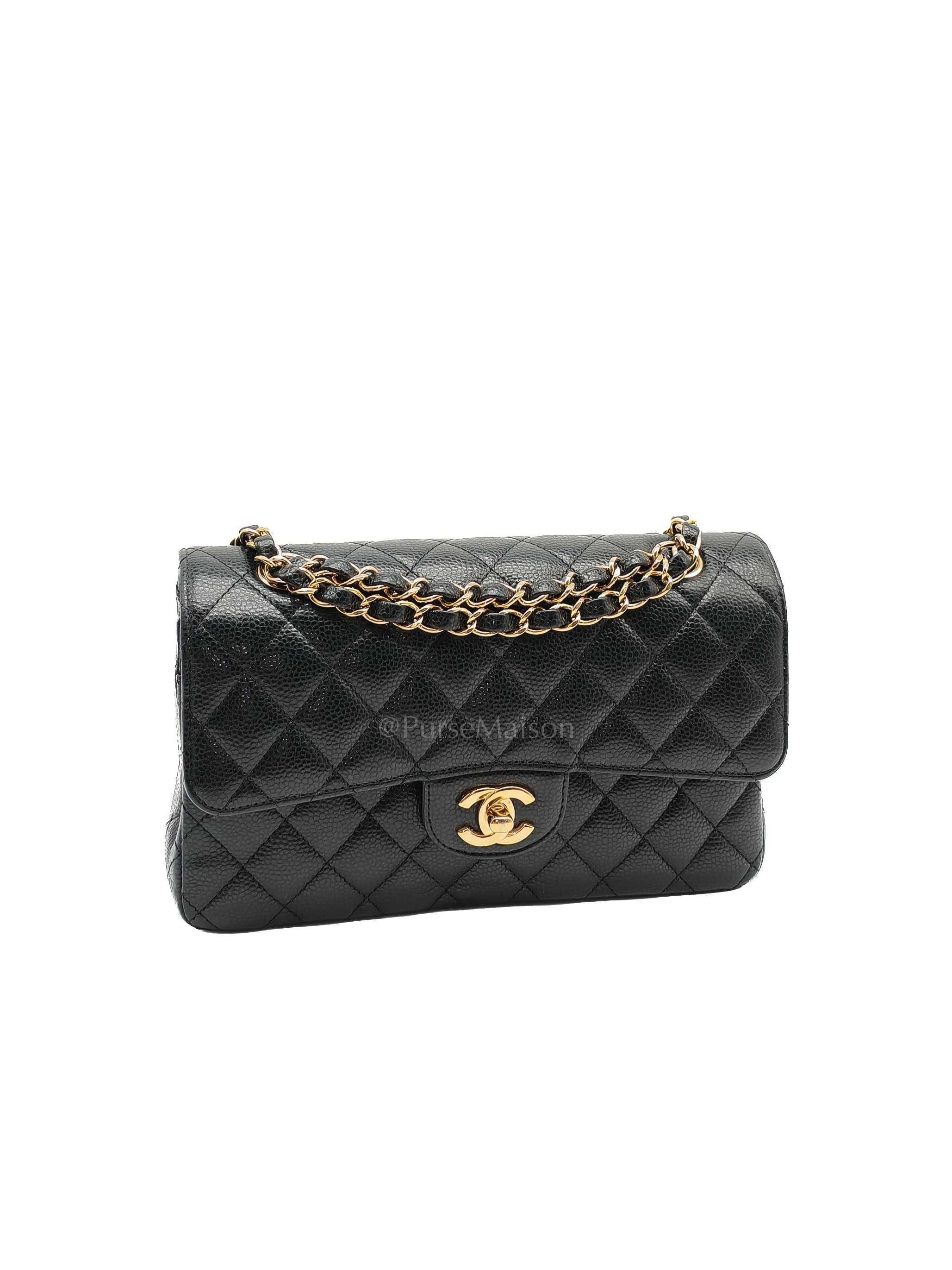 Classic Double Flap Small in Black Caviar Leather and Gold Hardware (Microchip) Year 2025