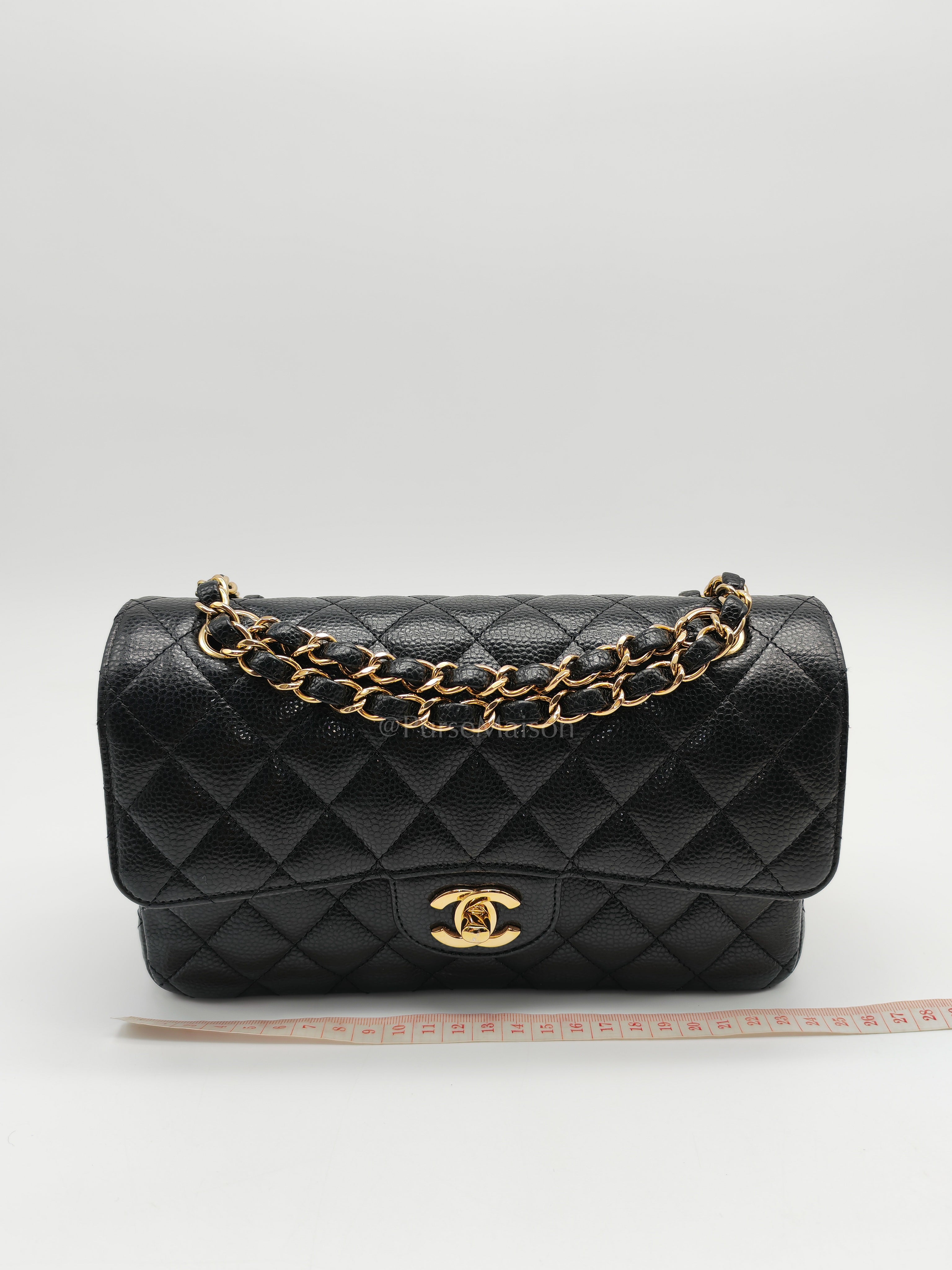 Classic Double Flap Small in Black Caviar Leather and Gold Hardware (Microchip) Year 2025