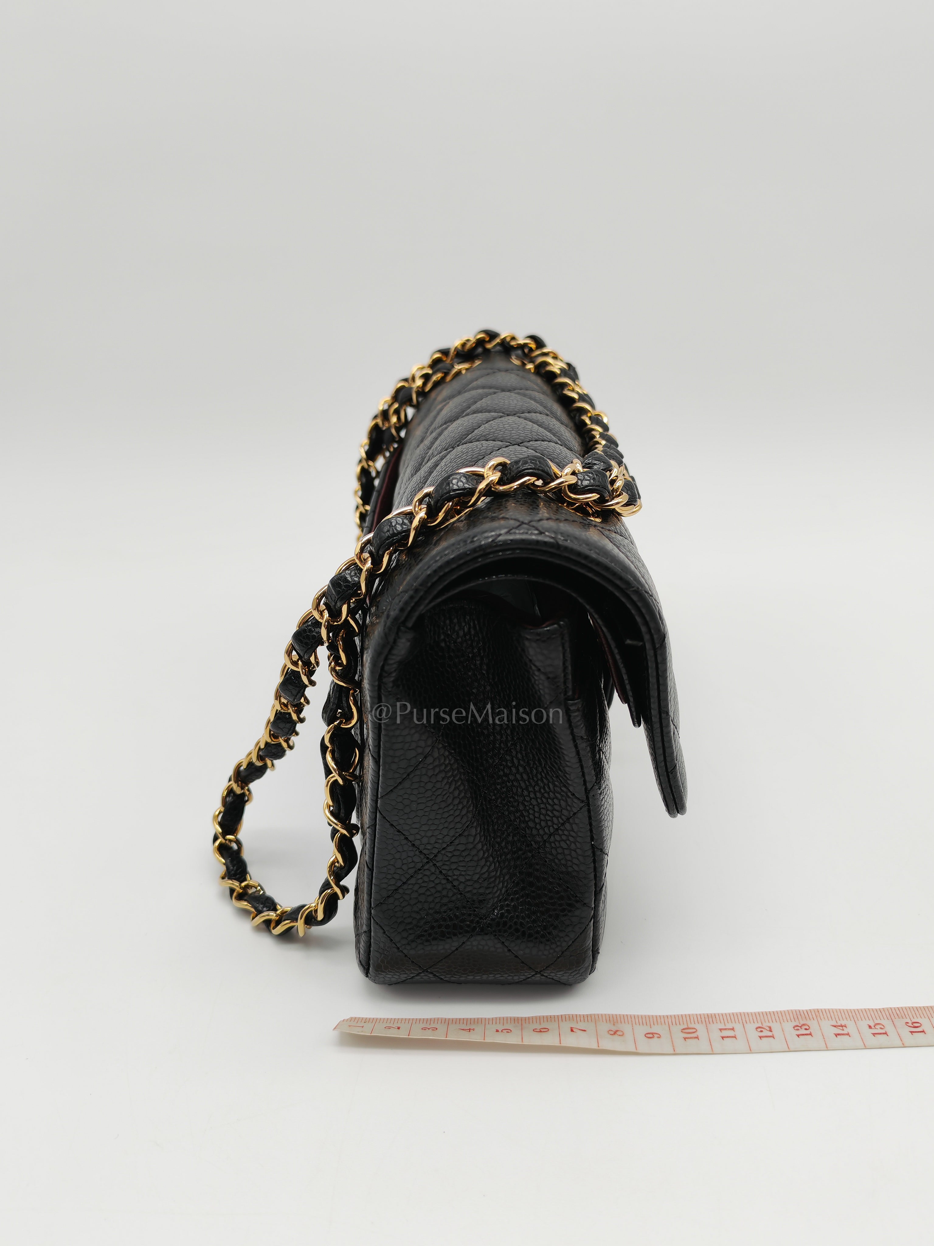 Classic Double Flap Small in Black Caviar Leather and Gold Hardware (Microchip) Year 2025