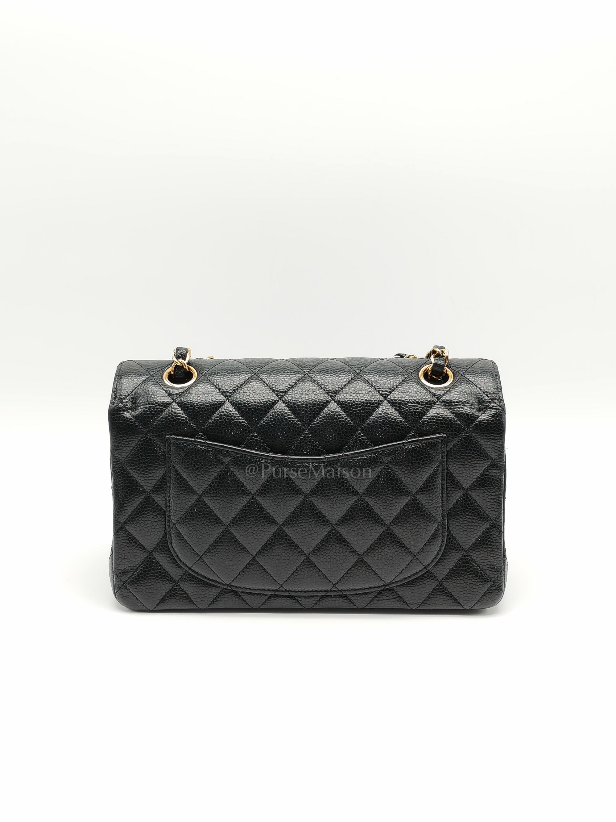 Classic Double Flap Small in Black Caviar Leather and Gold Hardware (Microchip) Year 2025