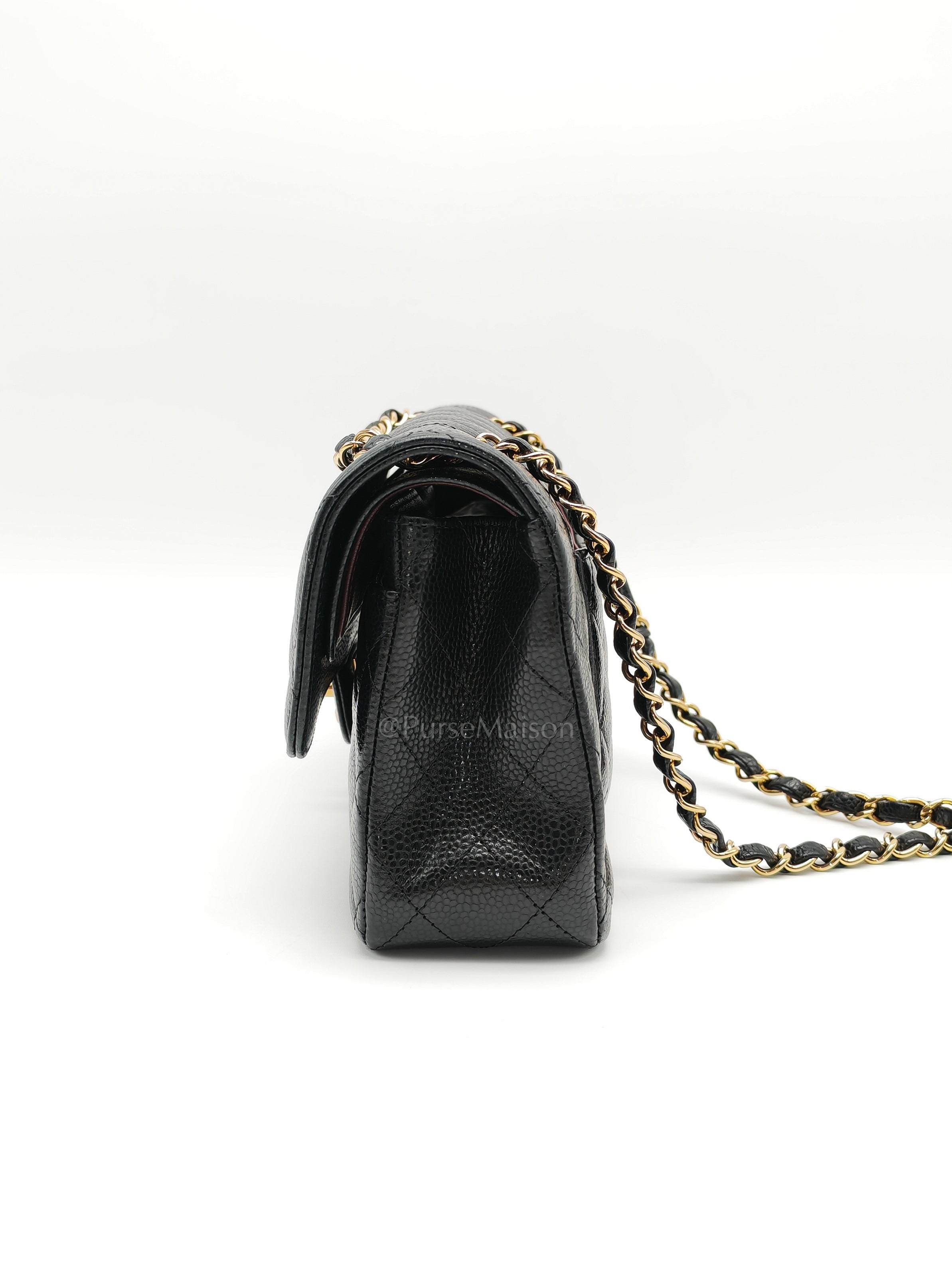 Classic Double Flap Small in Black Caviar Leather and Gold Hardware (Microchip) Year 2025