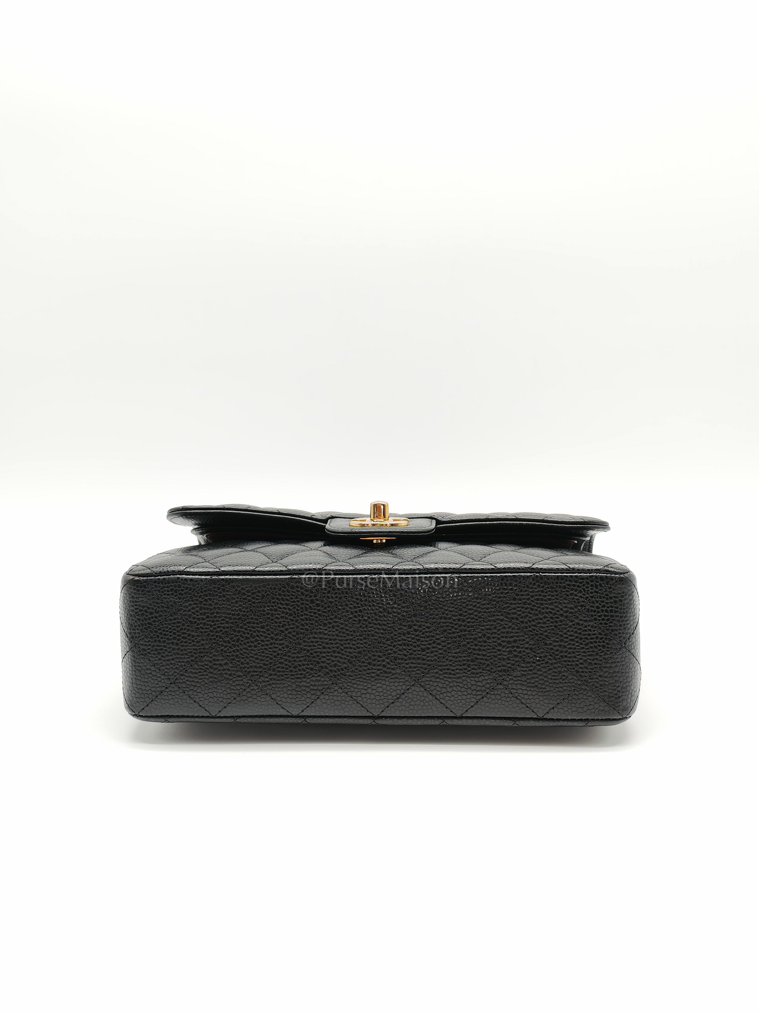 Classic Double Flap Small in Black Caviar Leather and Gold Hardware (Microchip) Year 2025