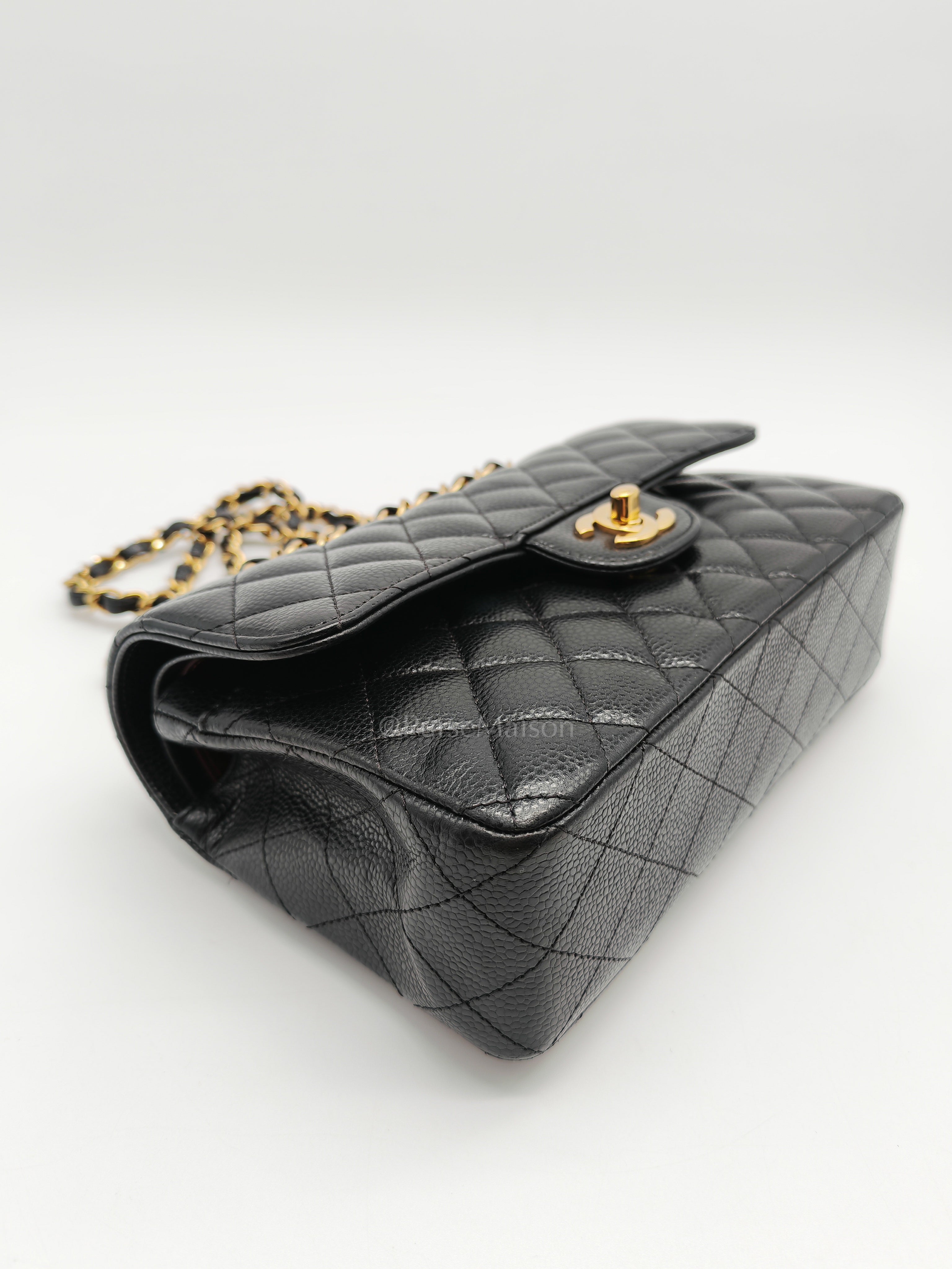Classic Double Flap Small in Black Caviar Leather and Gold Hardware (Microchip) Year 2025