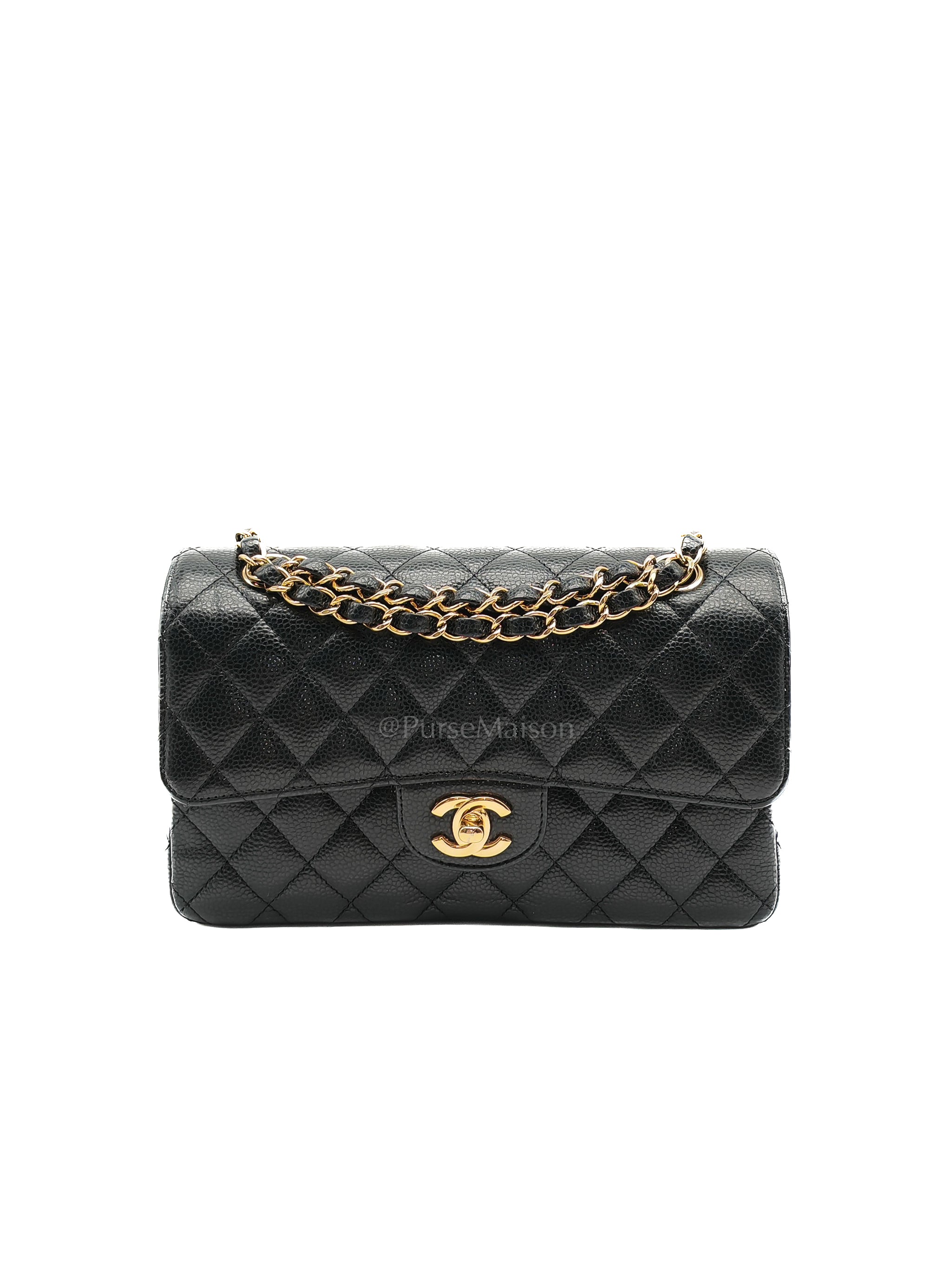 Classic Double Flap Small in Black Caviar Leather and Gold Hardware (Microchip) Year 2025