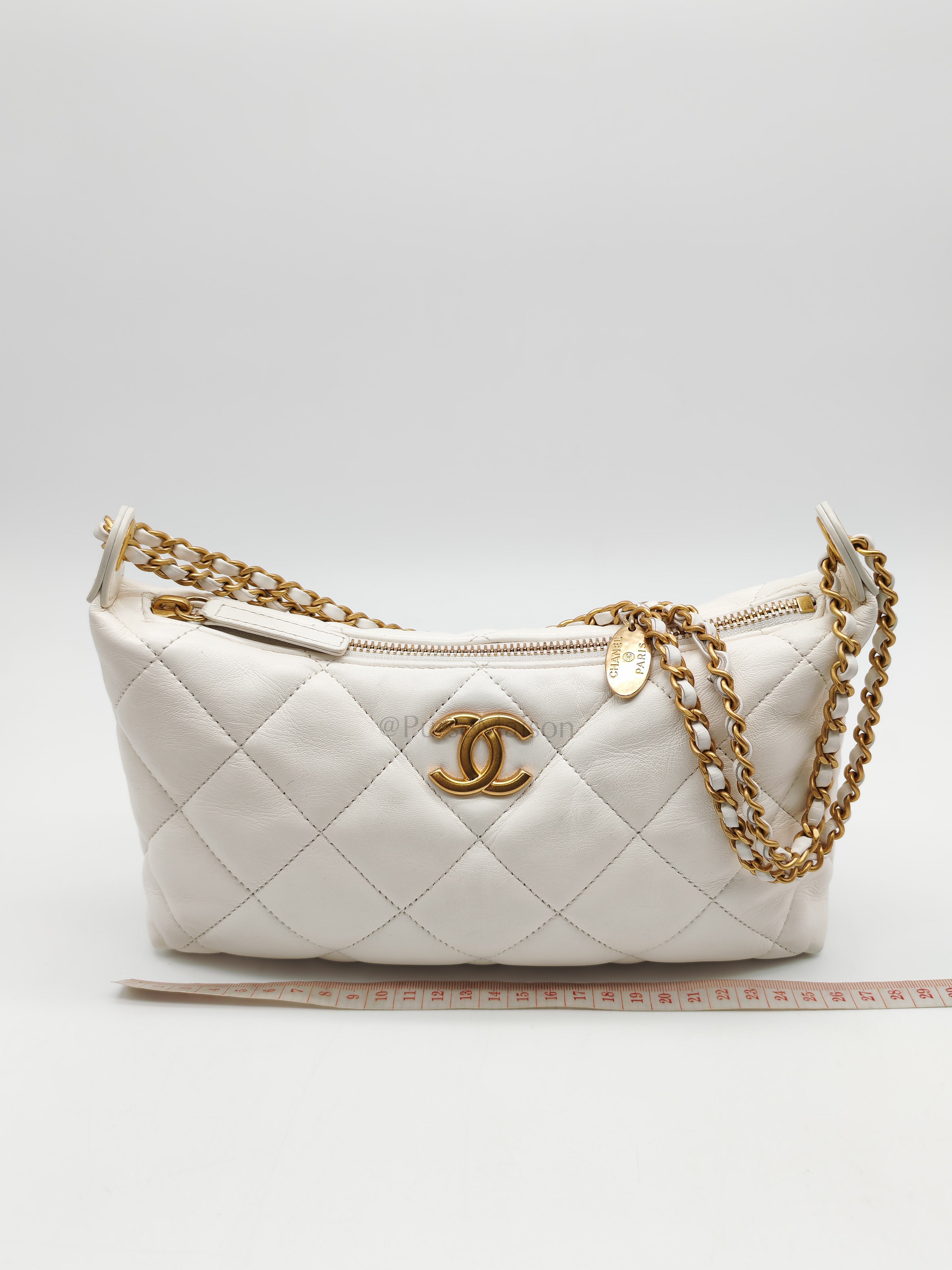 Hobo Bag in White Lambskin Leather and Aged Gold Hardware (Microchip)