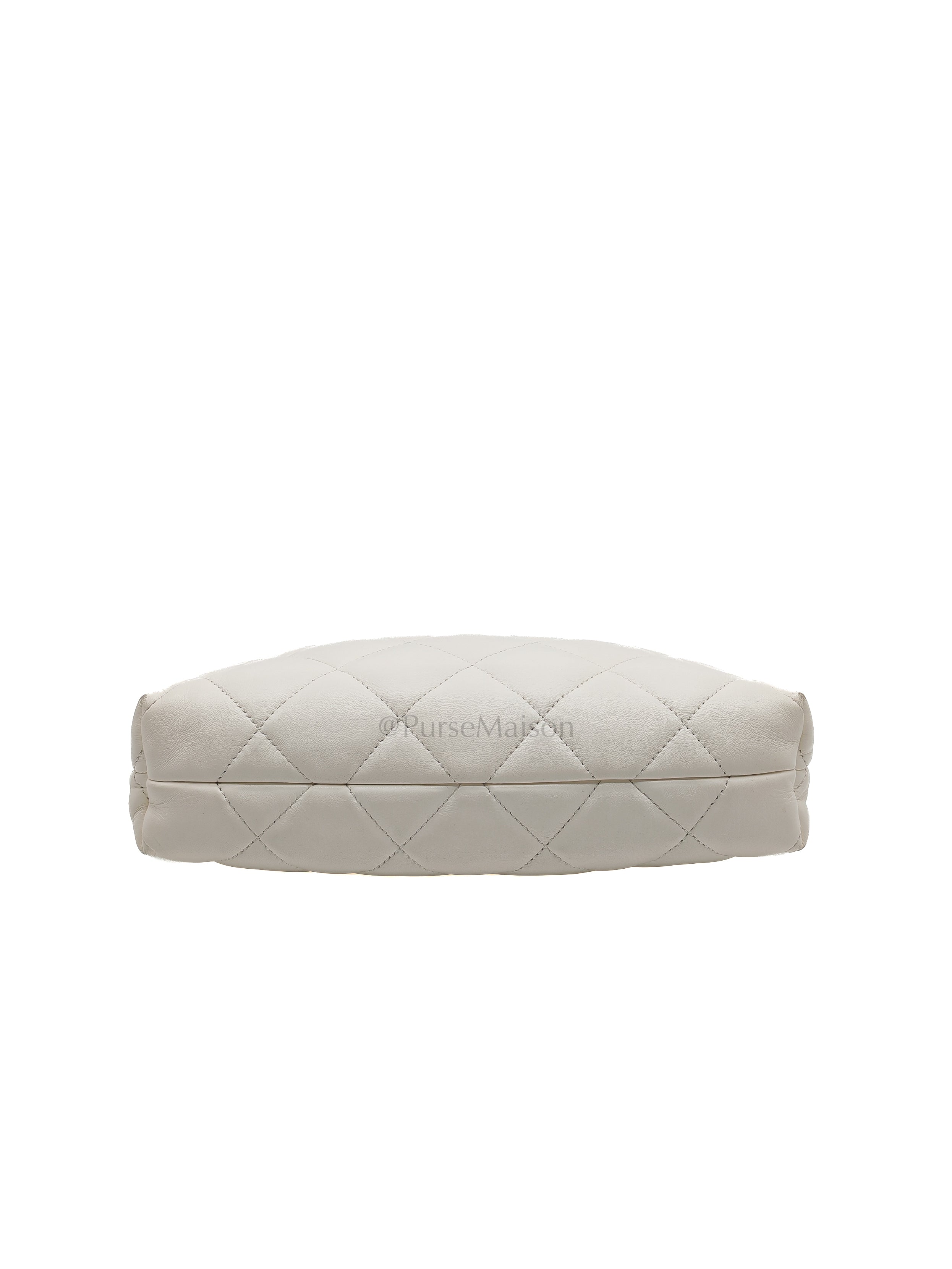 Hobo Bag in White Lambskin Leather and Aged Gold Hardware (Microchip)