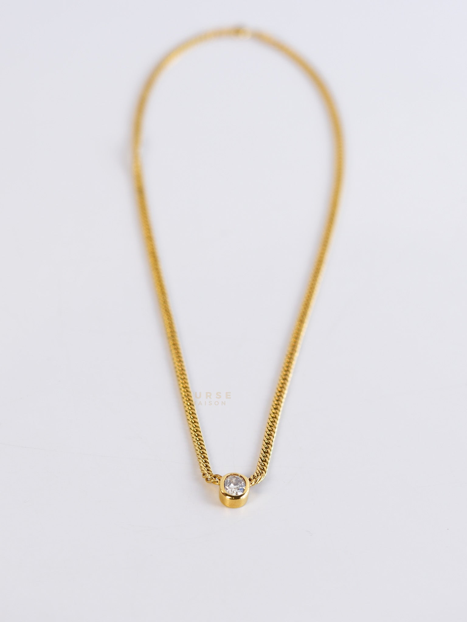 Oval-Cuban Link Necklace in 18K Gold with 1.01 Carat Diamond | Purse Maison Luxury Bags Shop