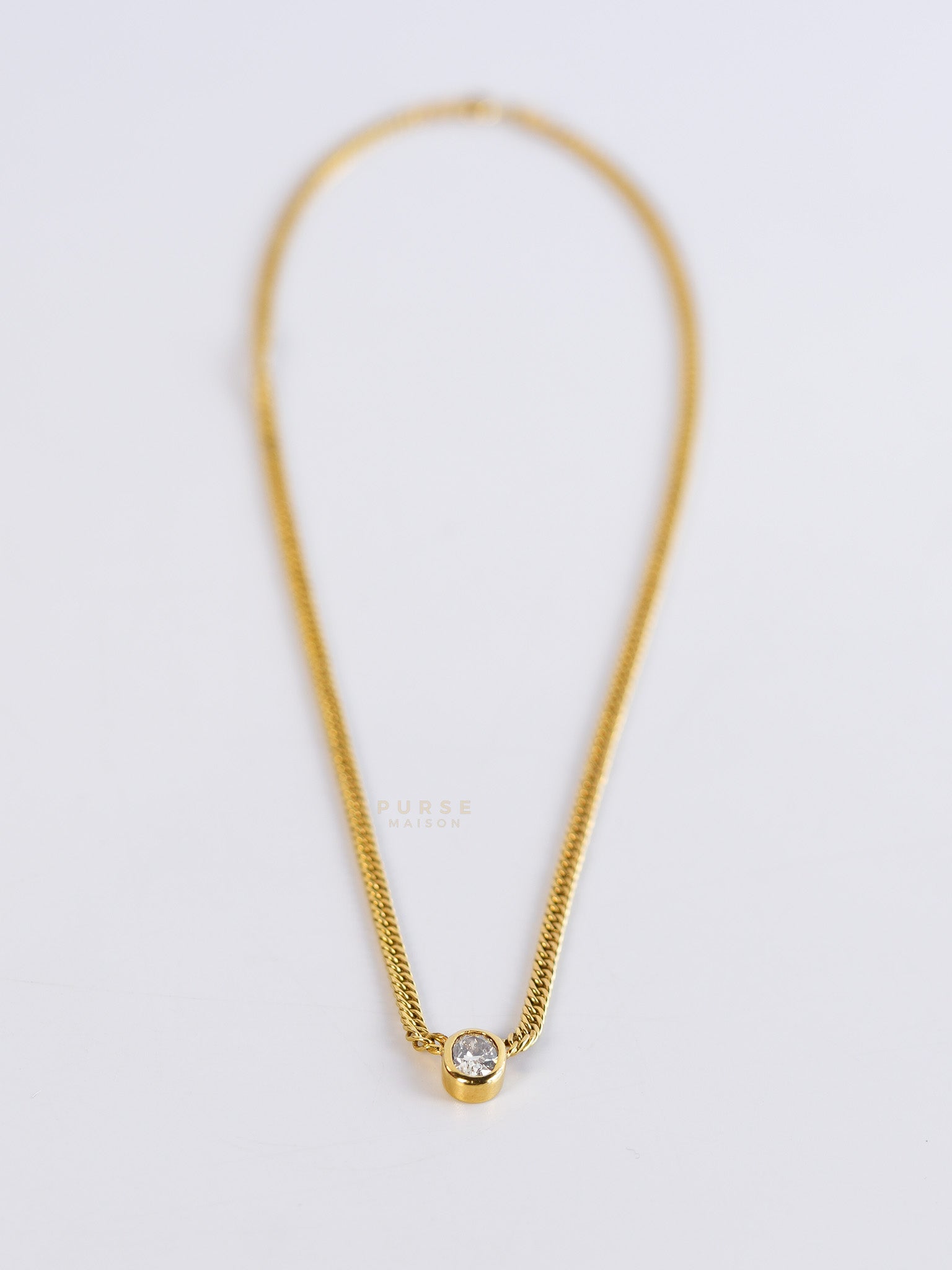 Oval-Cuban Link Necklace in 18K Gold with 1.01 Carat Diamond | Purse Maison Luxury Bags Shop