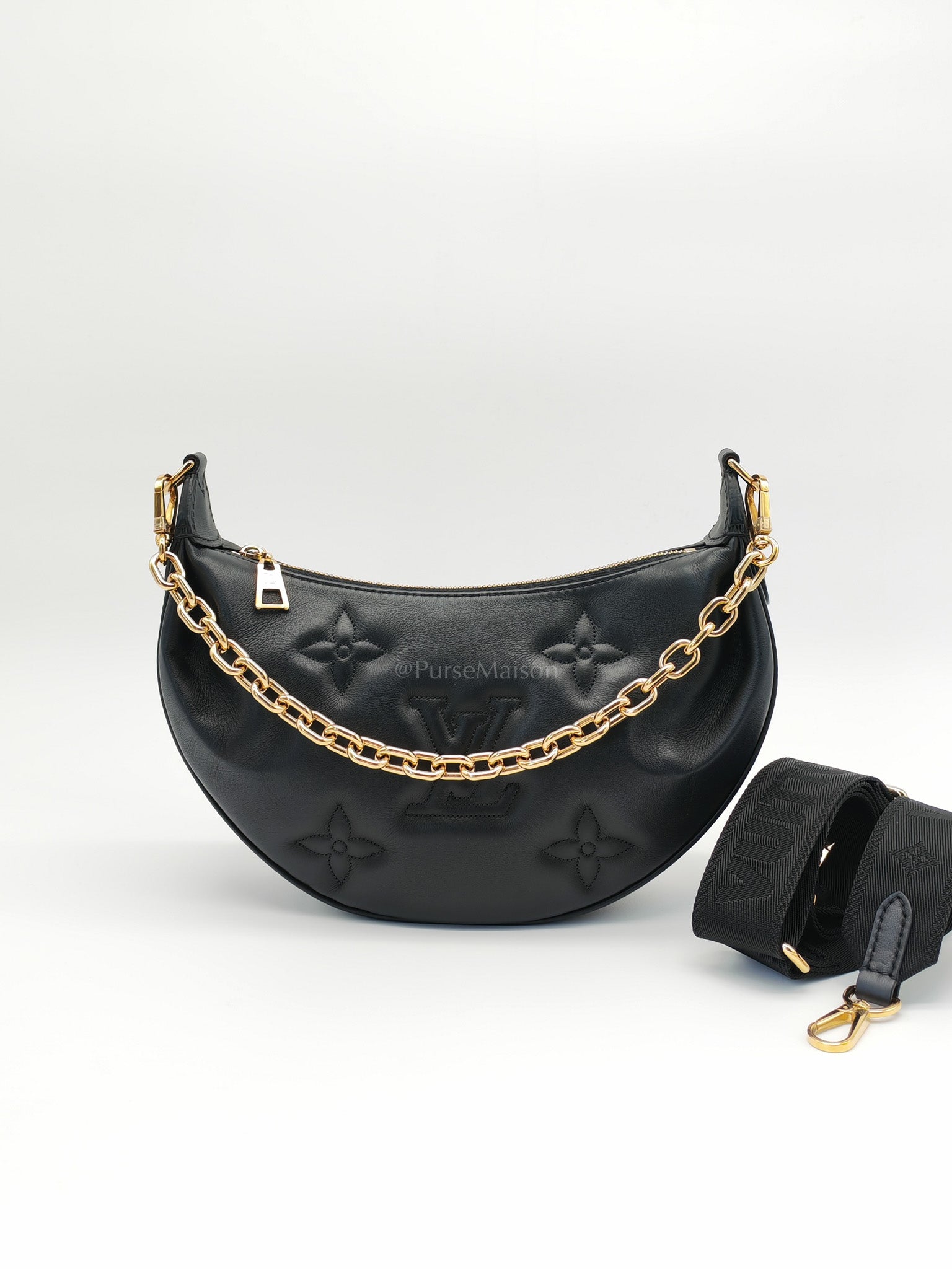 Over The Moon Bag in Black Monogram Embroidered Smooth Calfskin Leather (Microchip) | Purse Maison Luxury Bags Shop