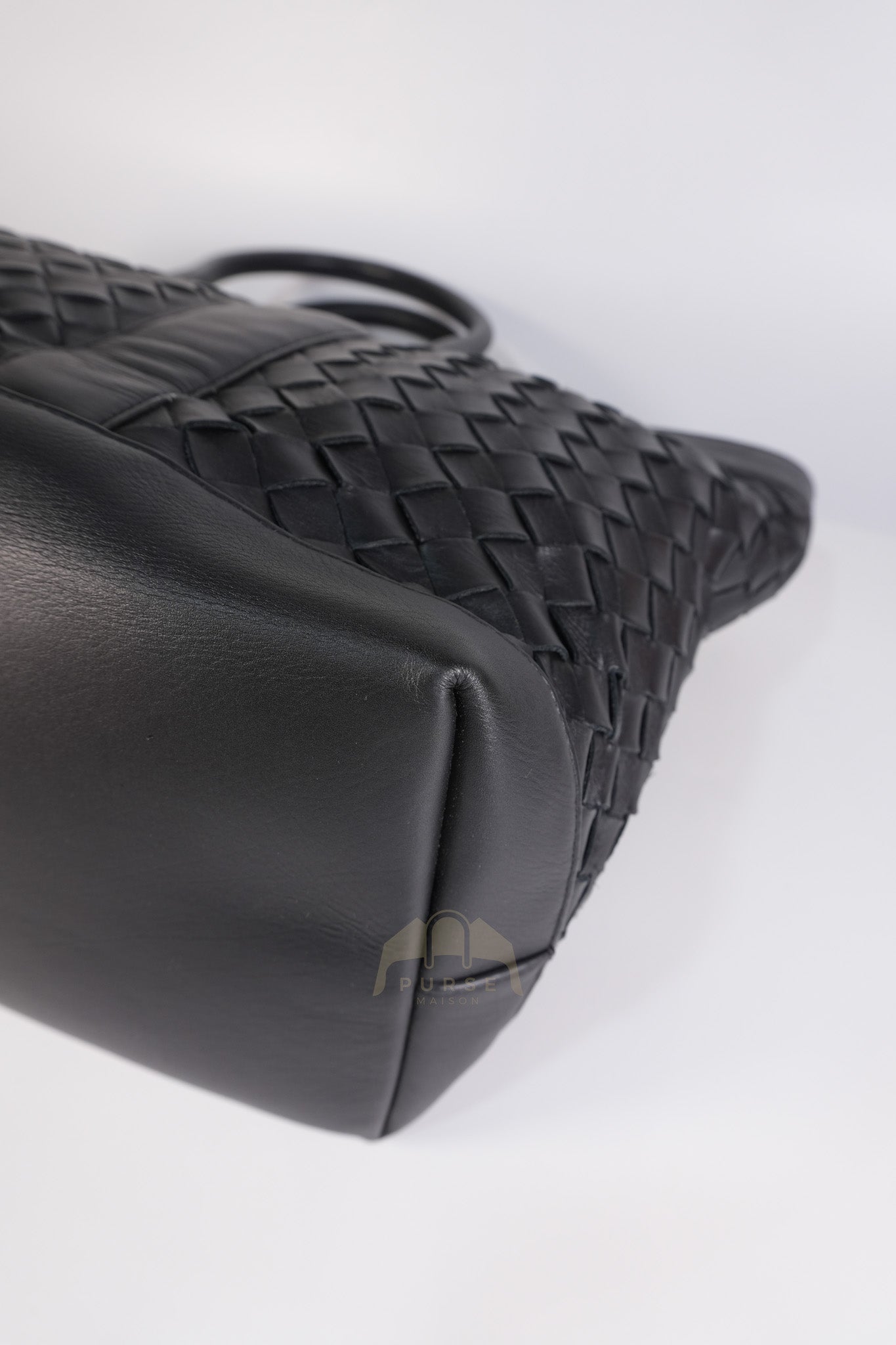 Overnight Tote in Black Nappa Intrecciato Leather | Purse Maison Luxury Bags Shop