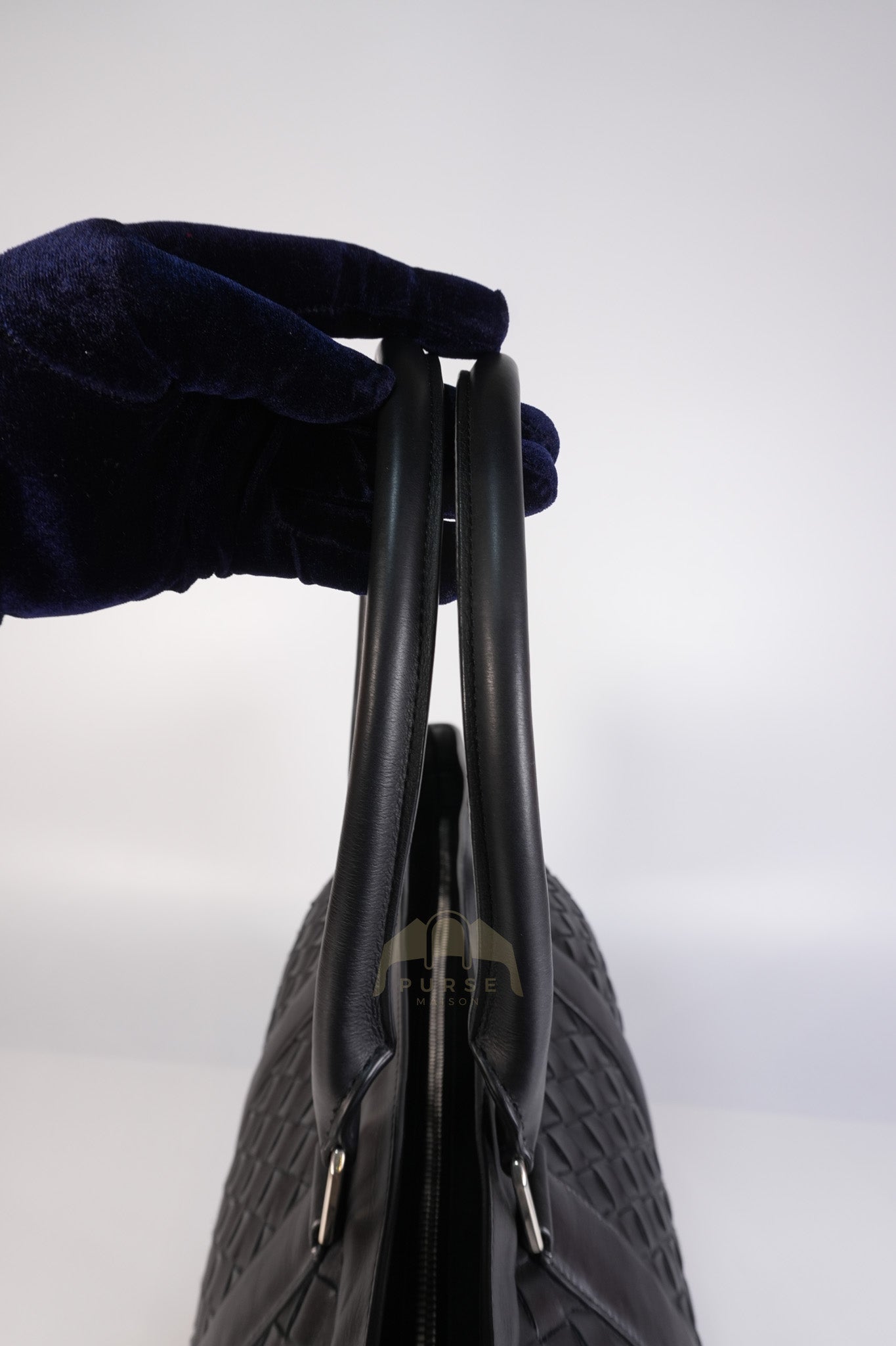 Overnight Tote in Black Nappa Intrecciato Leather | Purse Maison Luxury Bags Shop