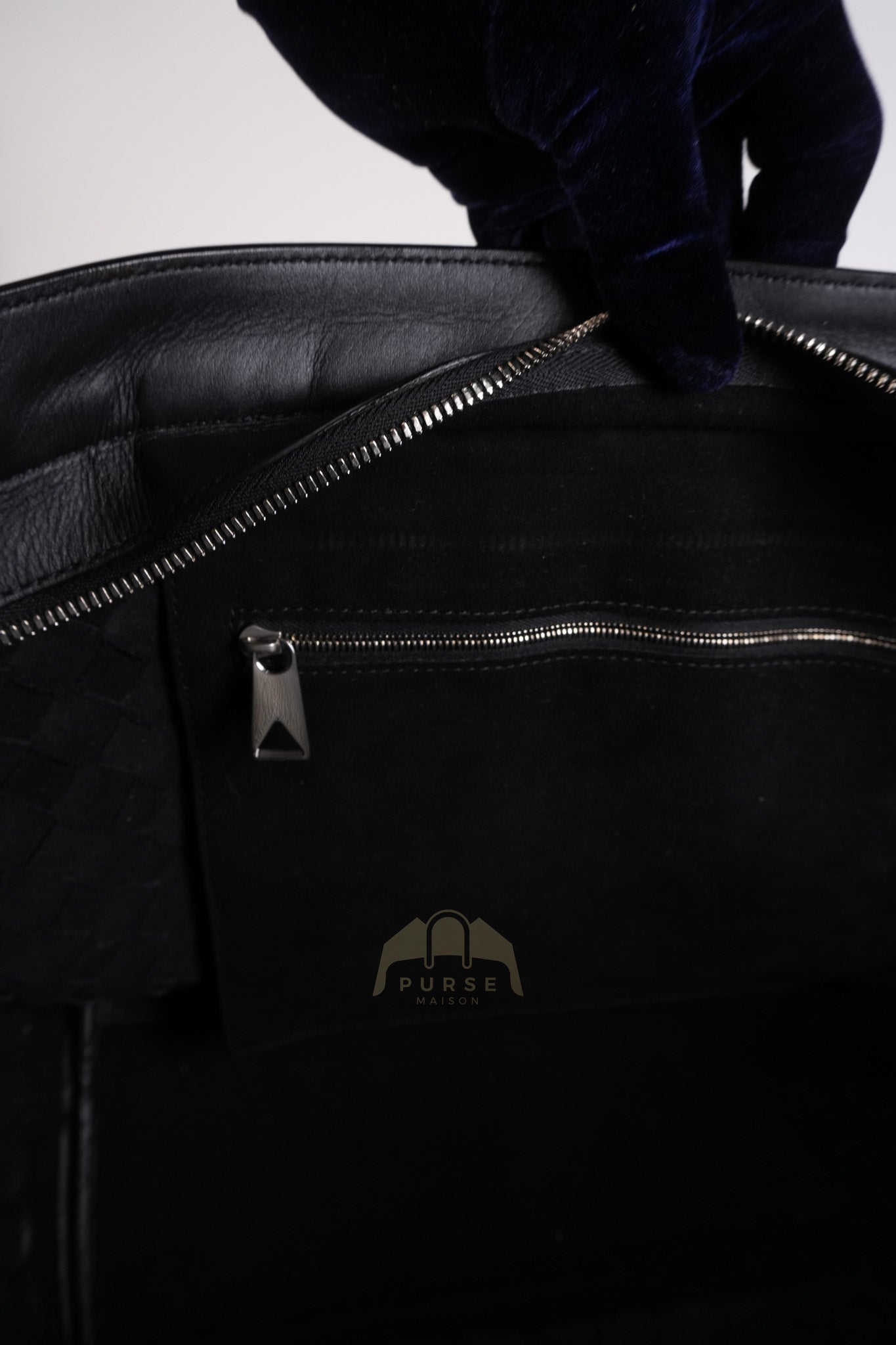 Overnight Tote in Black Nappa Intrecciato Leather | Purse Maison Luxury Bags Shop