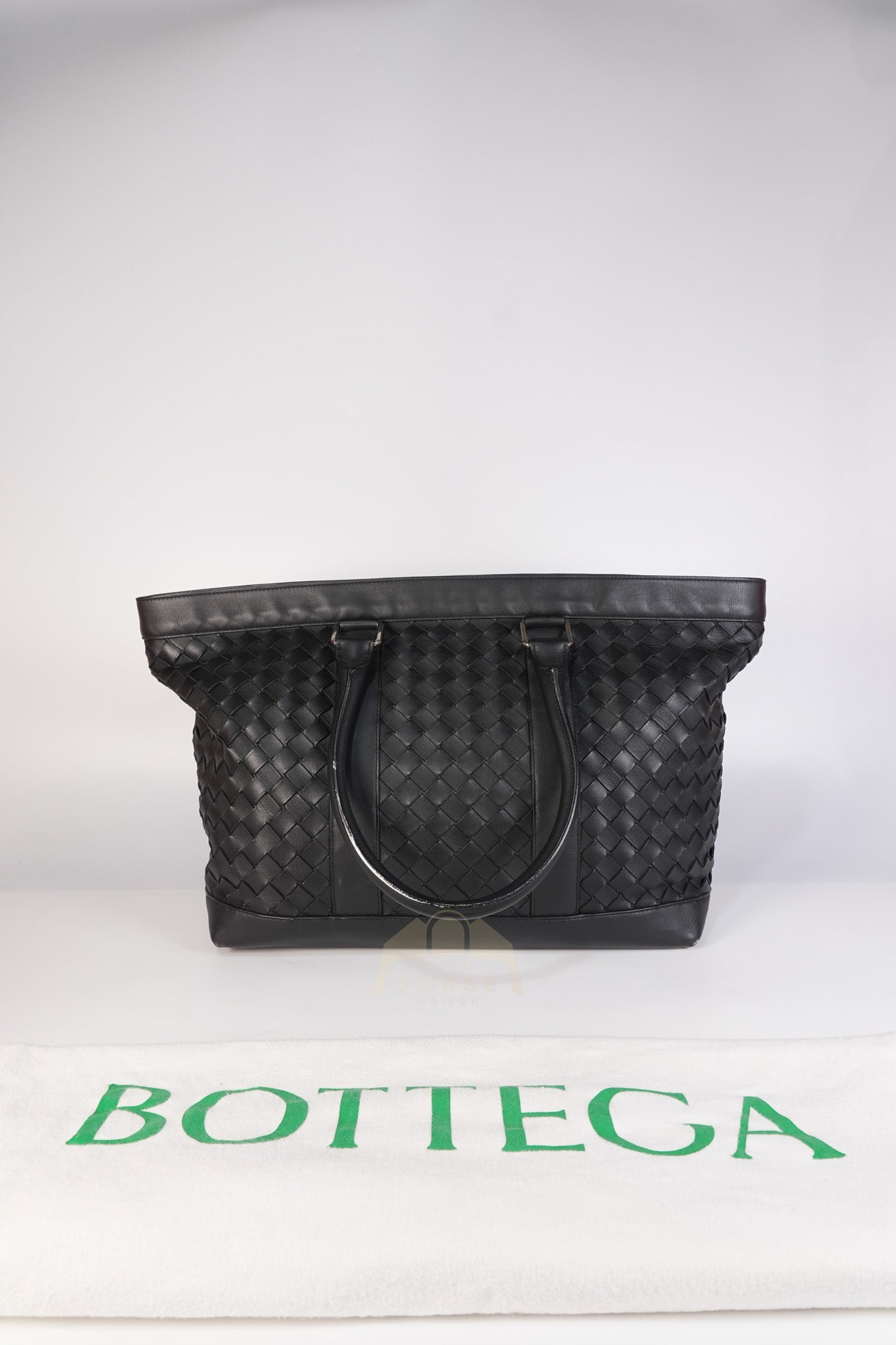 Overnight Tote in Black Nappa Intrecciato Leather | Purse Maison Luxury Bags Shop