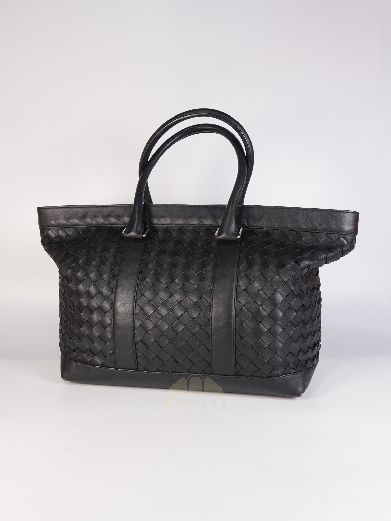 Overnight Tote in Black Nappa Intrecciato Leather | Purse Maison Luxury Bags Shop