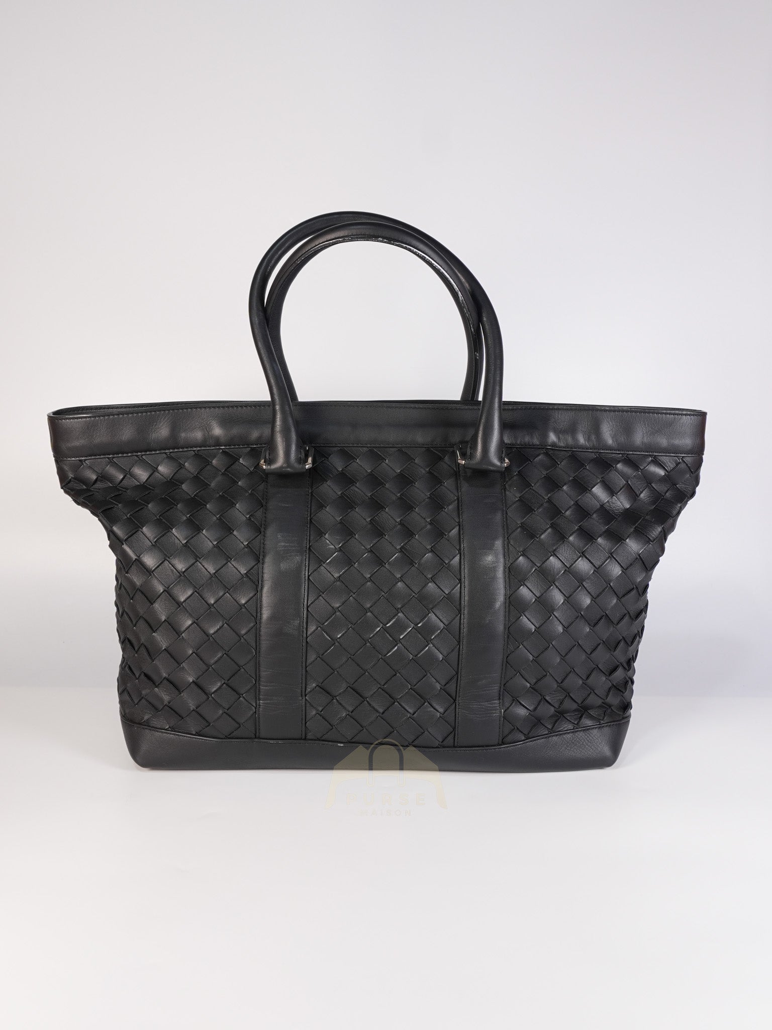 Overnight Tote in Black Nappa Intrecciato Leather | Purse Maison Luxury Bags Shop