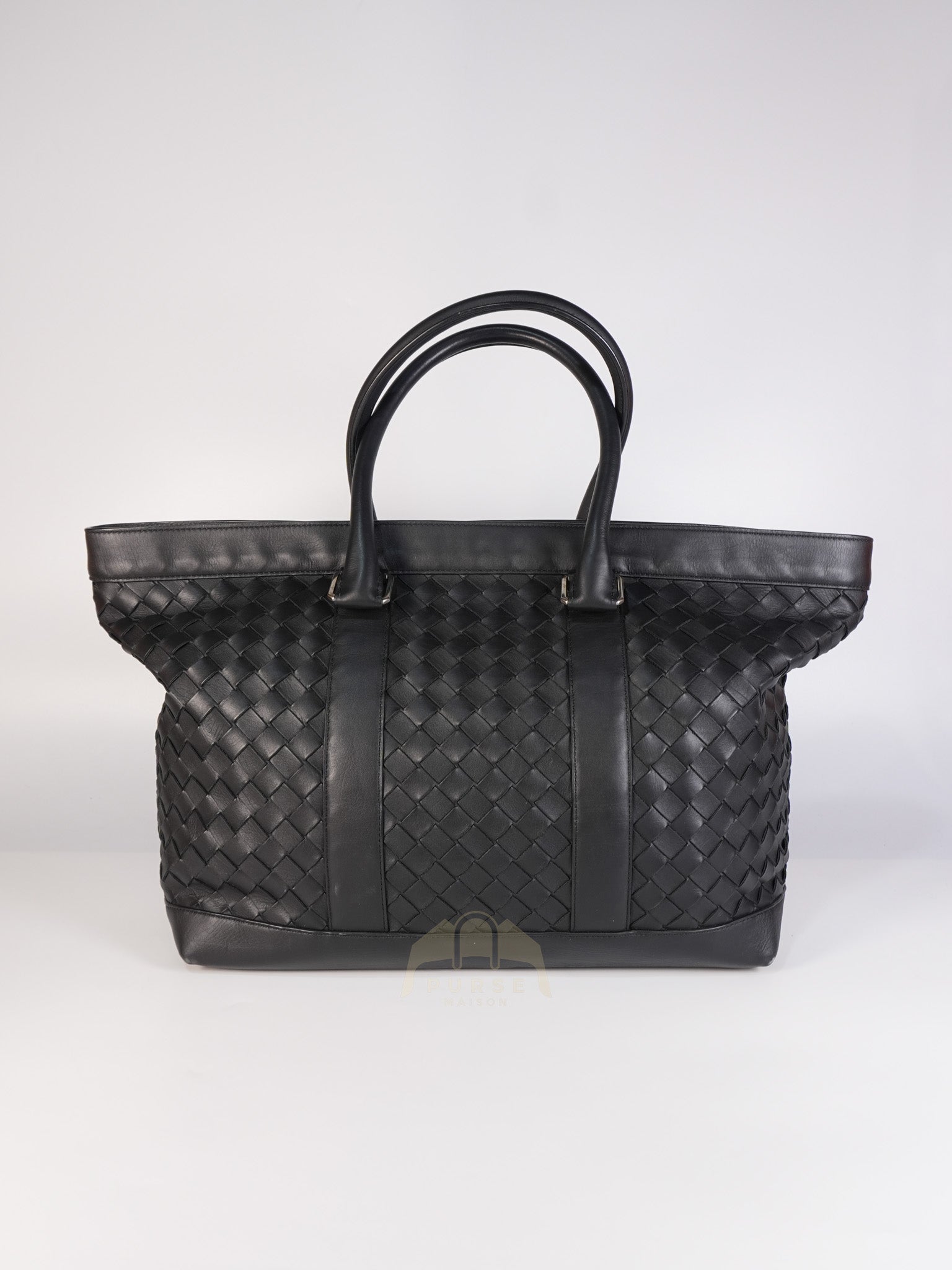 Overnight Tote in Black Nappa Intrecciato Leather | Purse Maison Luxury Bags Shop