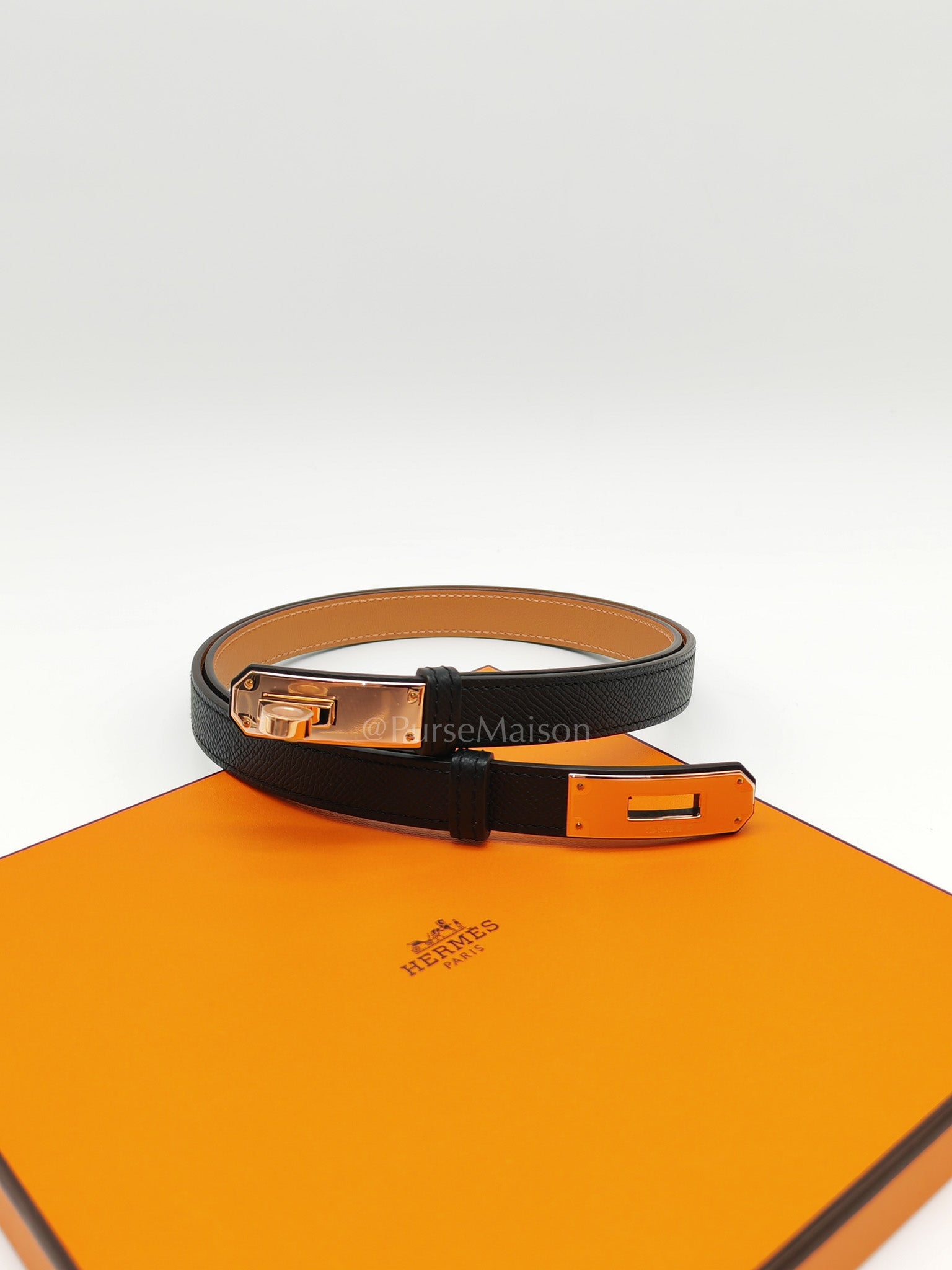 Kelly Belt in Black Epsom Leather & Rose Gold Hardware Stamp G (2026)