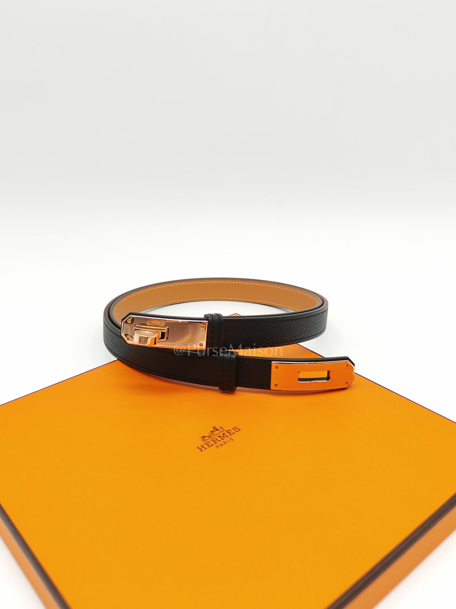 Kelly Belt in Black Epsom Leather & Rose Gold Hardware Stamp G (2026)