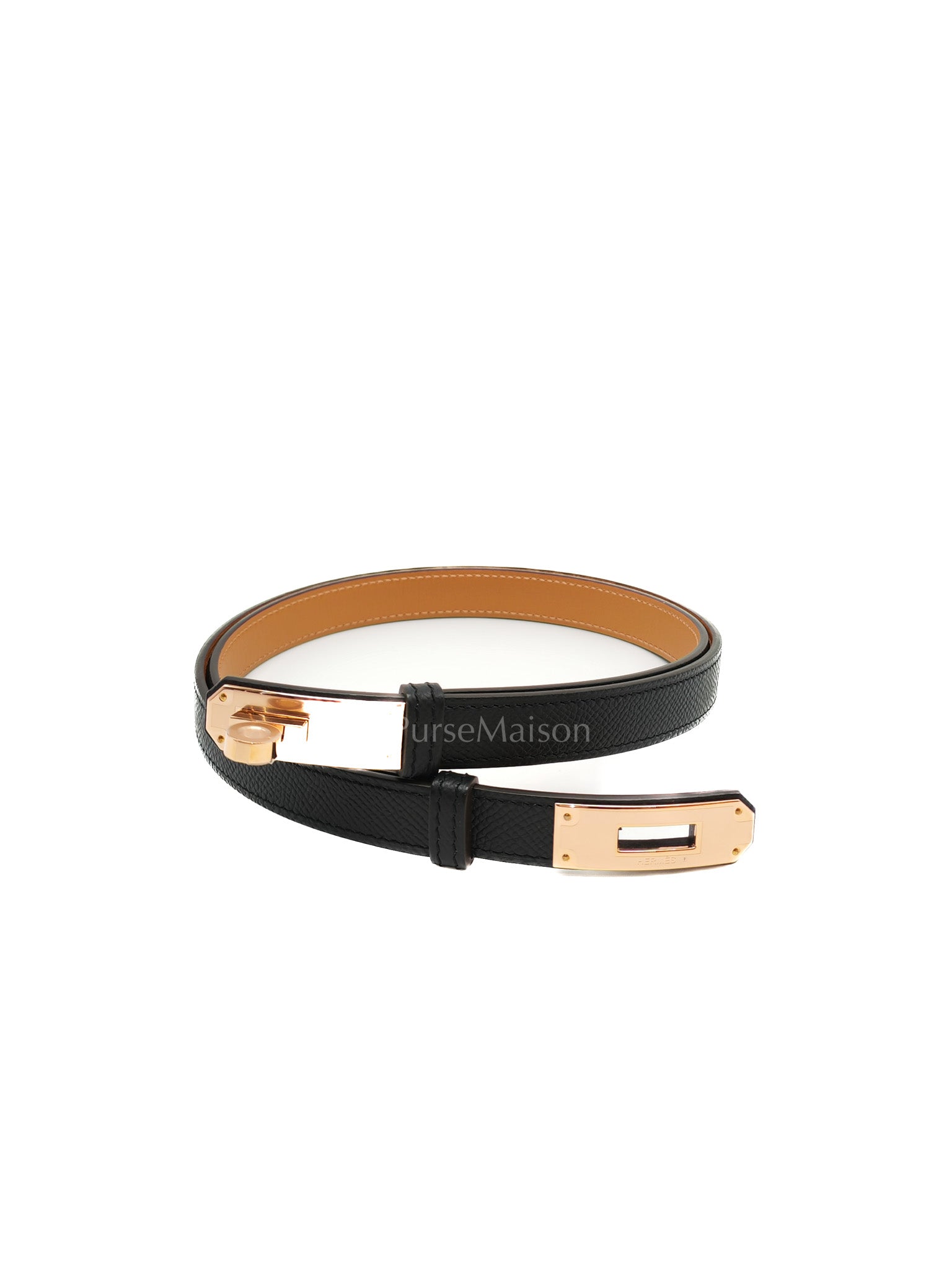 Kelly Belt in Black Epsom Leather & Rose Gold Hardware Stamp G (2026)