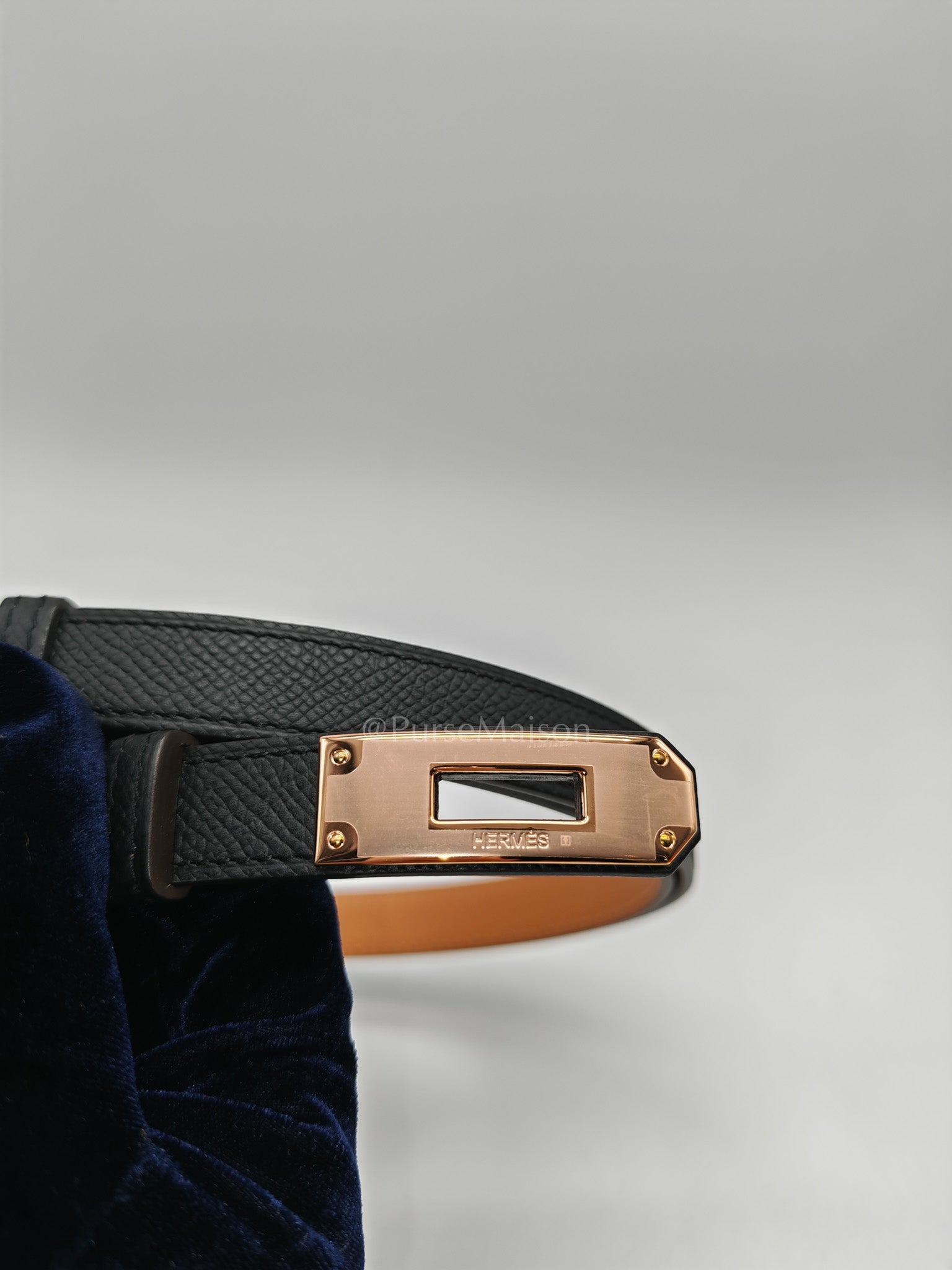 Kelly Belt in Black Epsom Leather & Rose Gold Hardware Stamp G (2026)