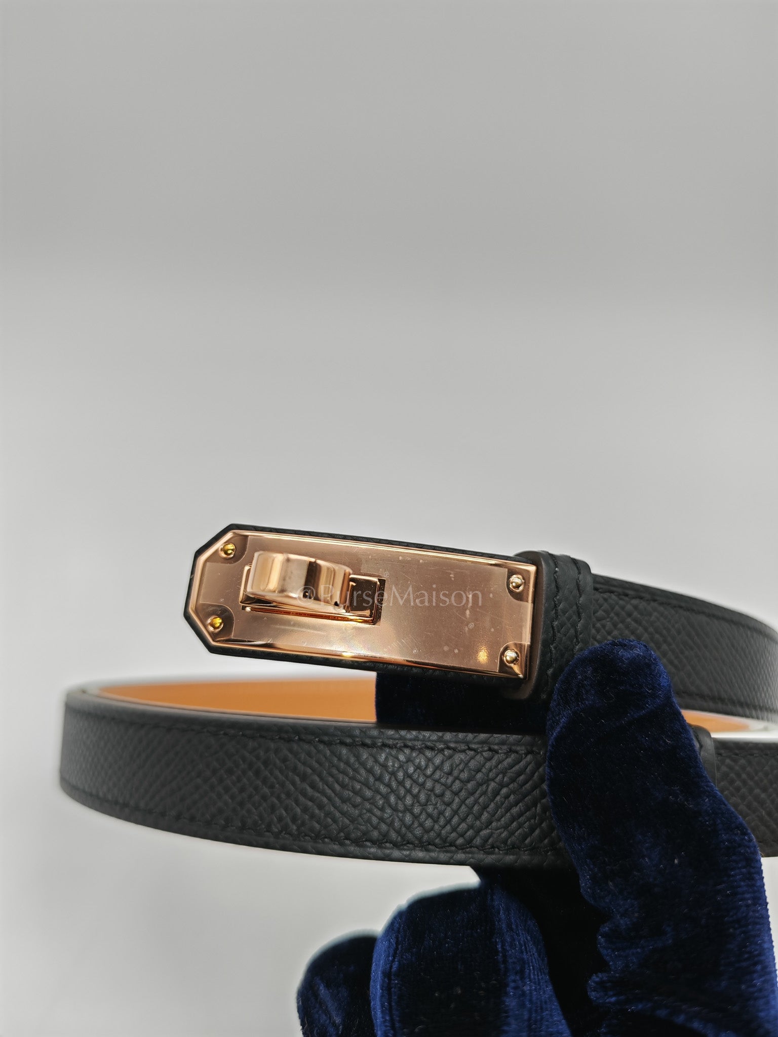 Kelly Belt in Black Epsom Leather & Rose Gold Hardware Stamp G (2026)
