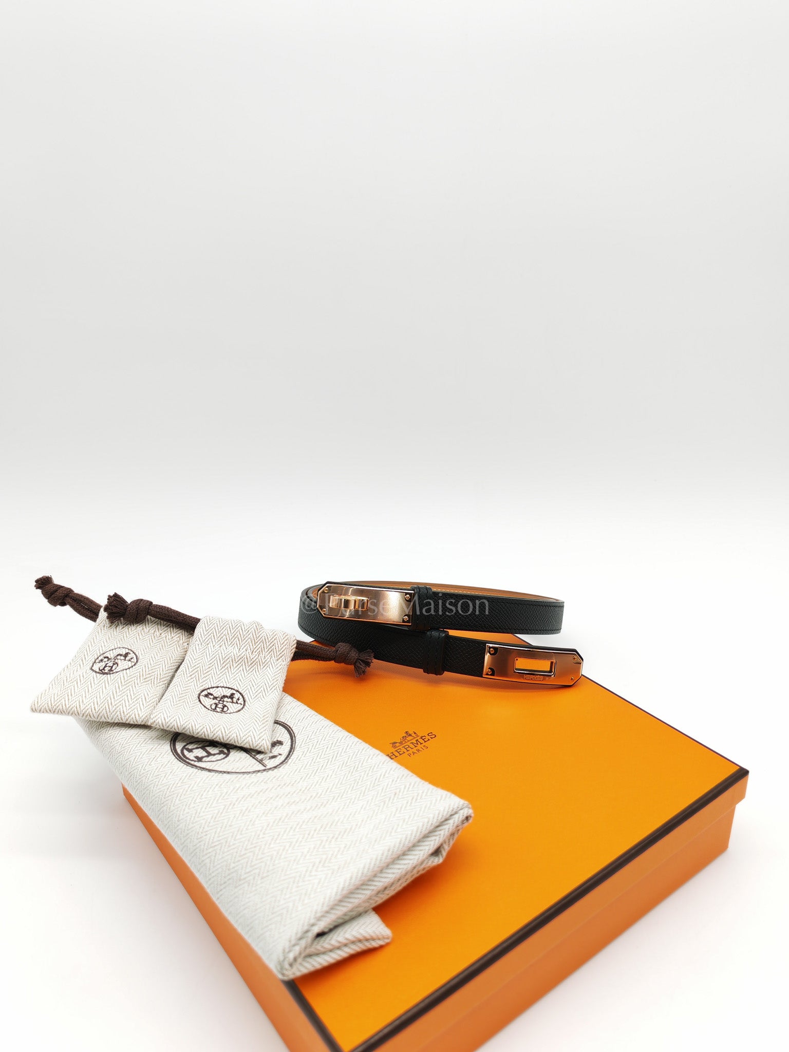 Kelly Belt in Black Epsom Leather & Rose Gold Hardware Stamp G (2026)