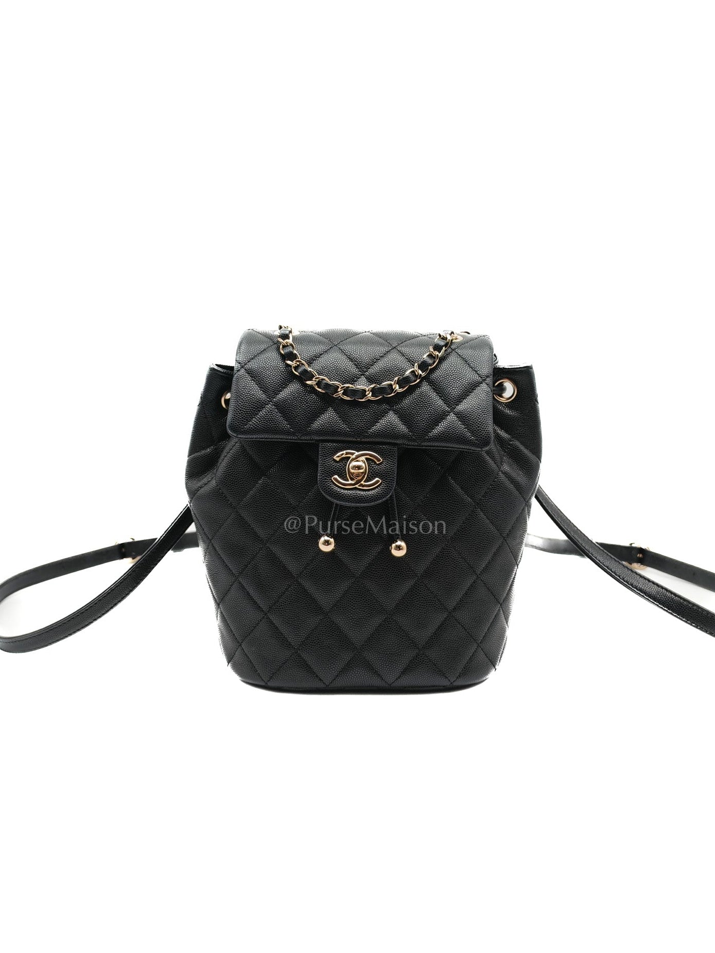 Urban Spirit Backpack Mini in Black Quilted Caviar Leather & Light Gold Hardware Microchip