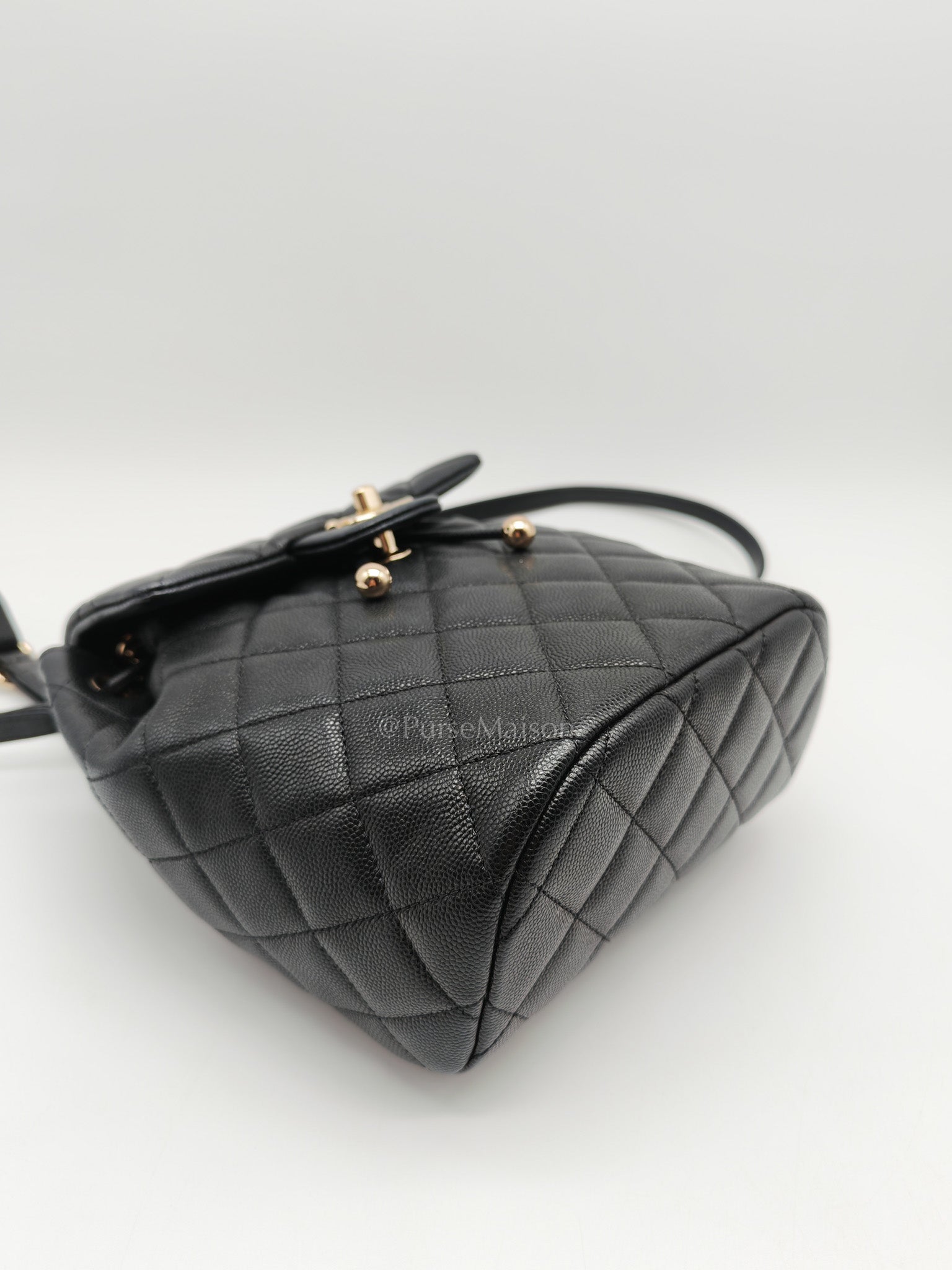 Urban Spirit Backpack Mini in Black Quilted Caviar Leather & Light Gold Hardware Microchip