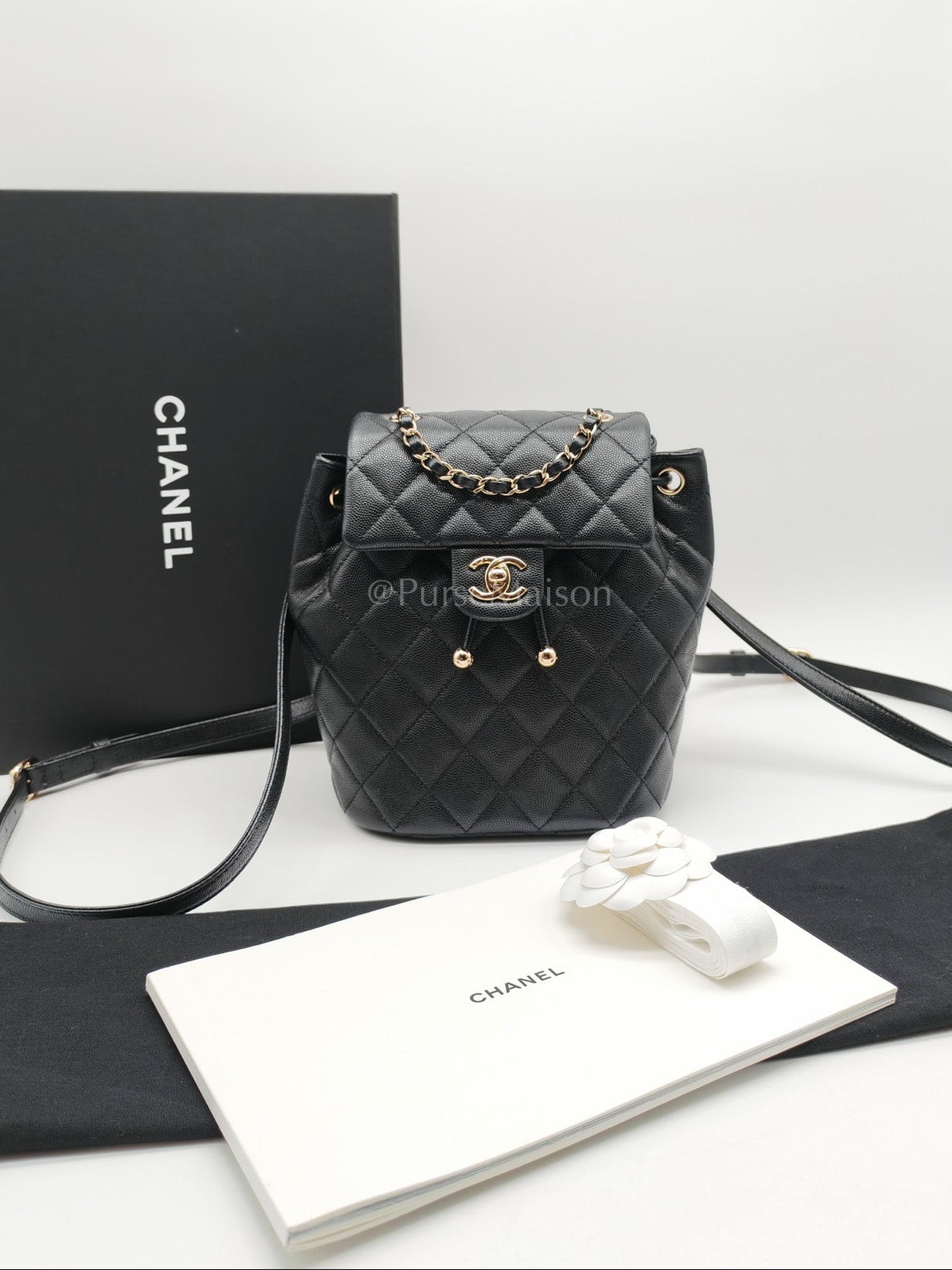 Urban Spirit Backpack Mini in Black Quilted Caviar Leather & Light Gold Hardware Microchip