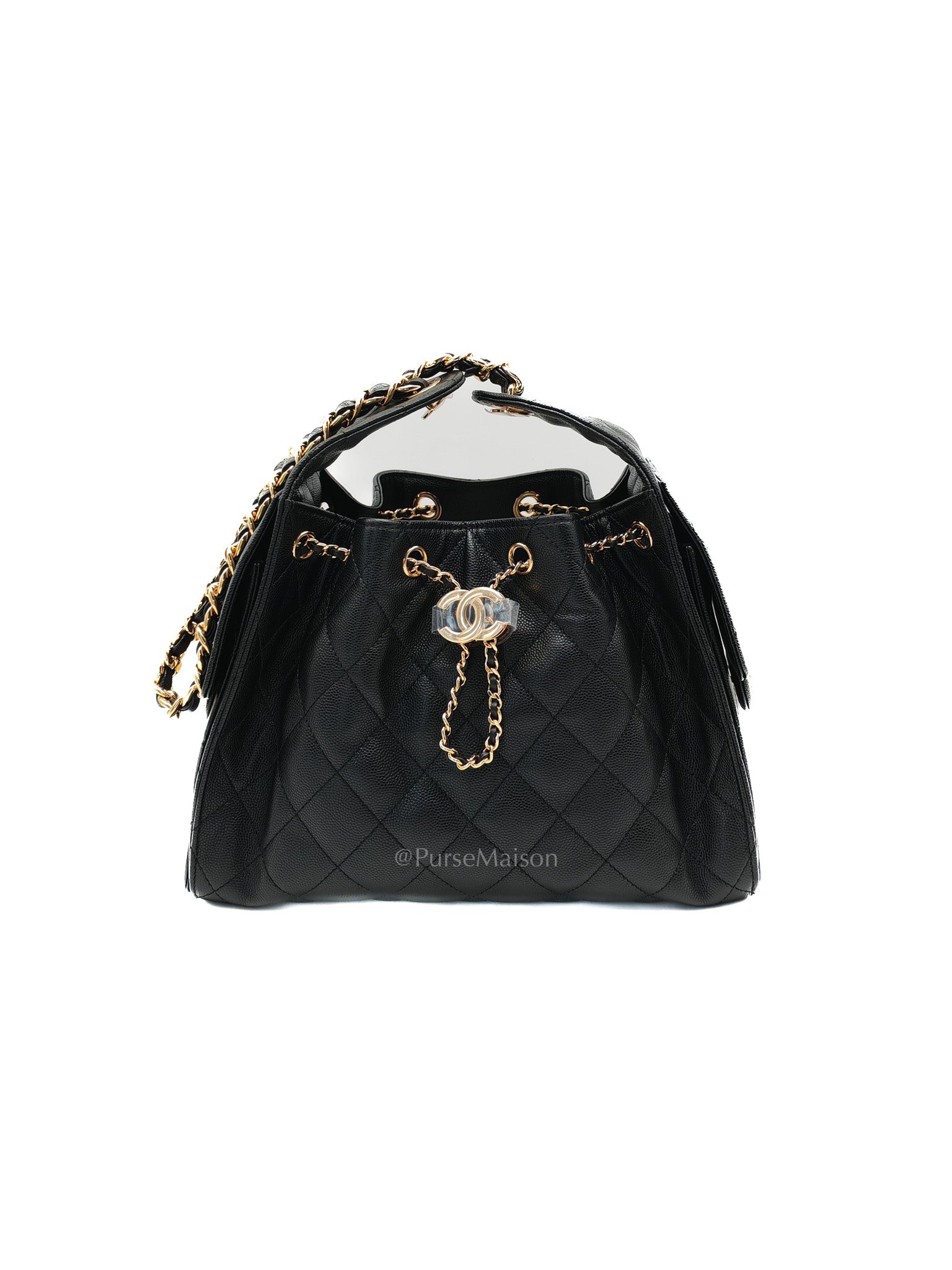 25 Small Black Caviar Leather in Shiny Gold Hardware (Microchip)