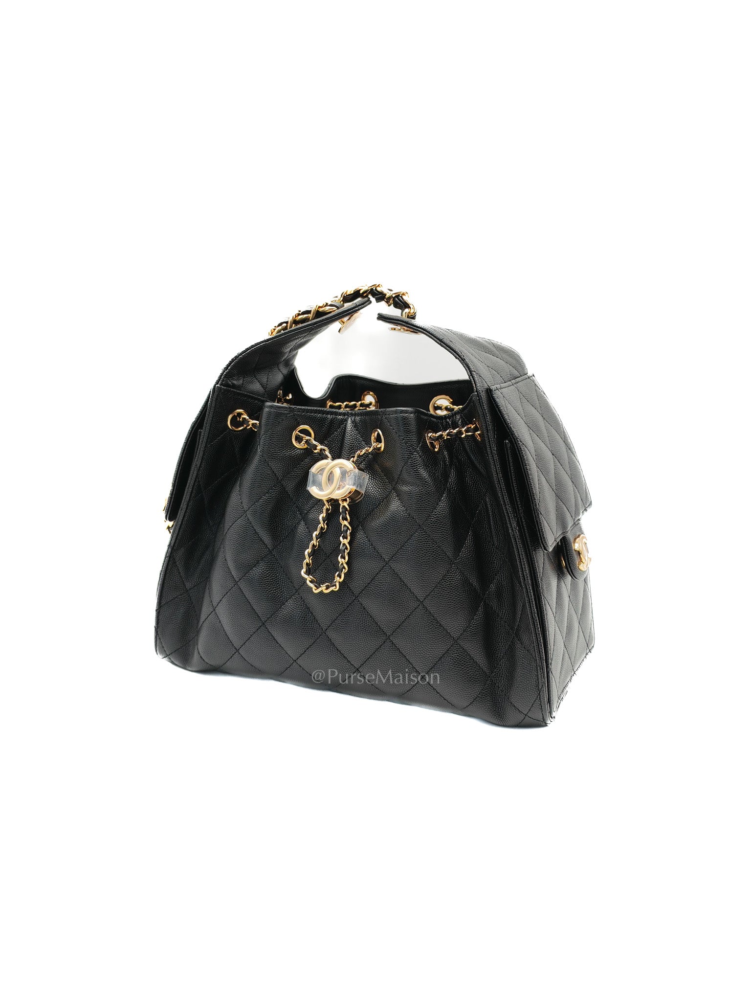 25 Small Black Caviar Leather in Shiny Gold Hardware (Microchip)