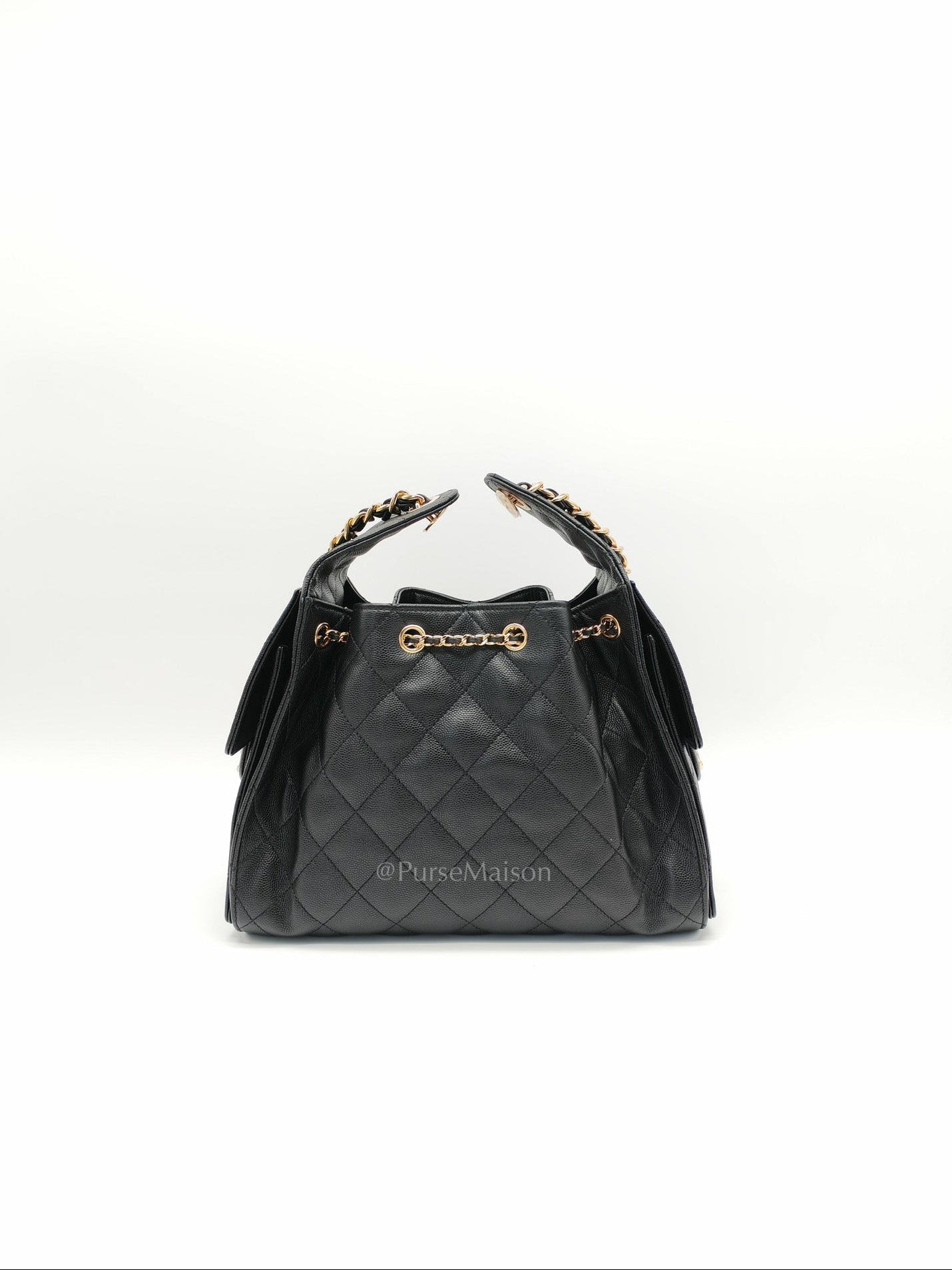 25 Small Black Caviar Leather in Shiny Gold Hardware (Microchip)
