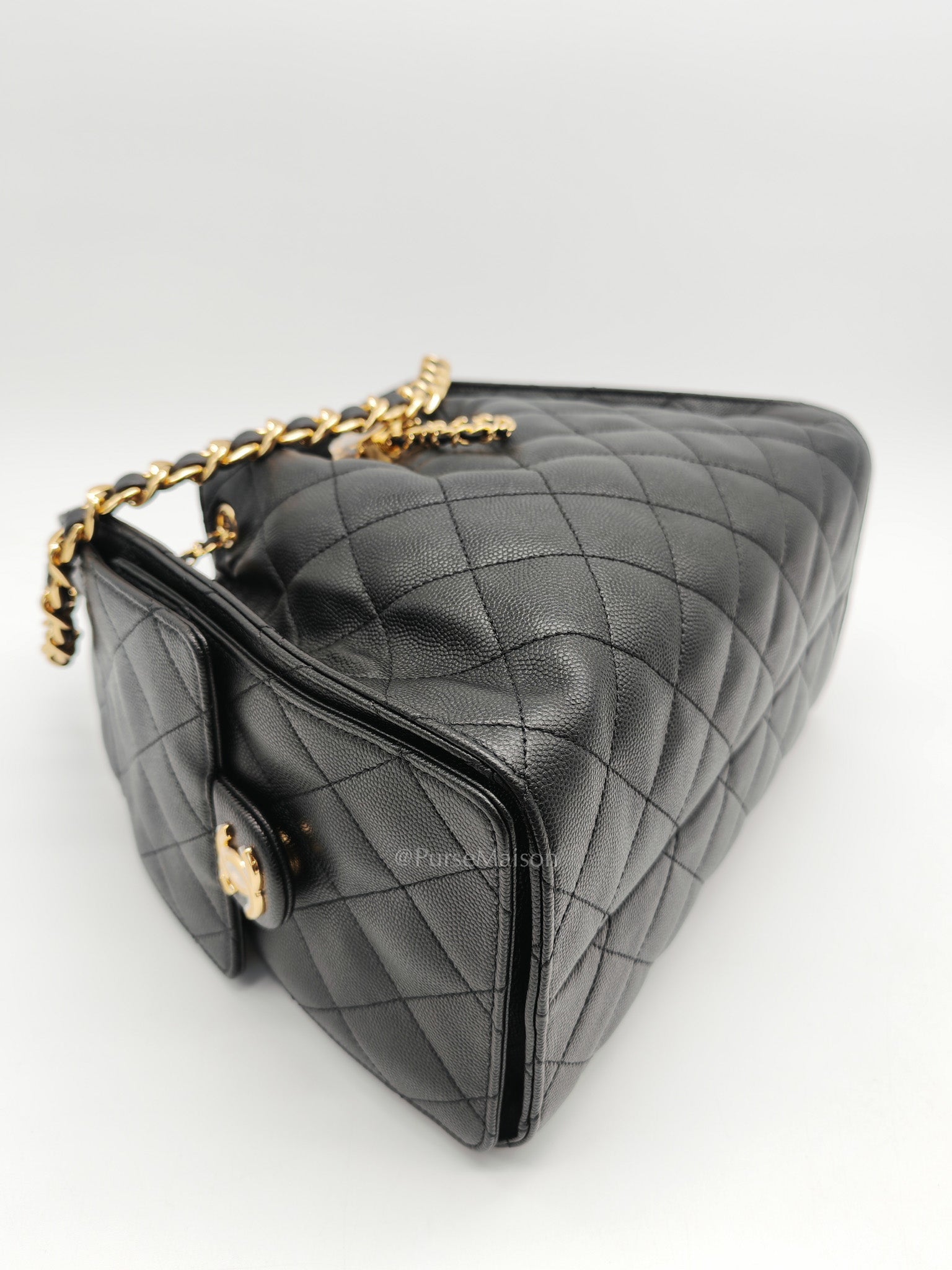 25 Small Black Caviar Leather in Shiny Gold Hardware (Microchip)