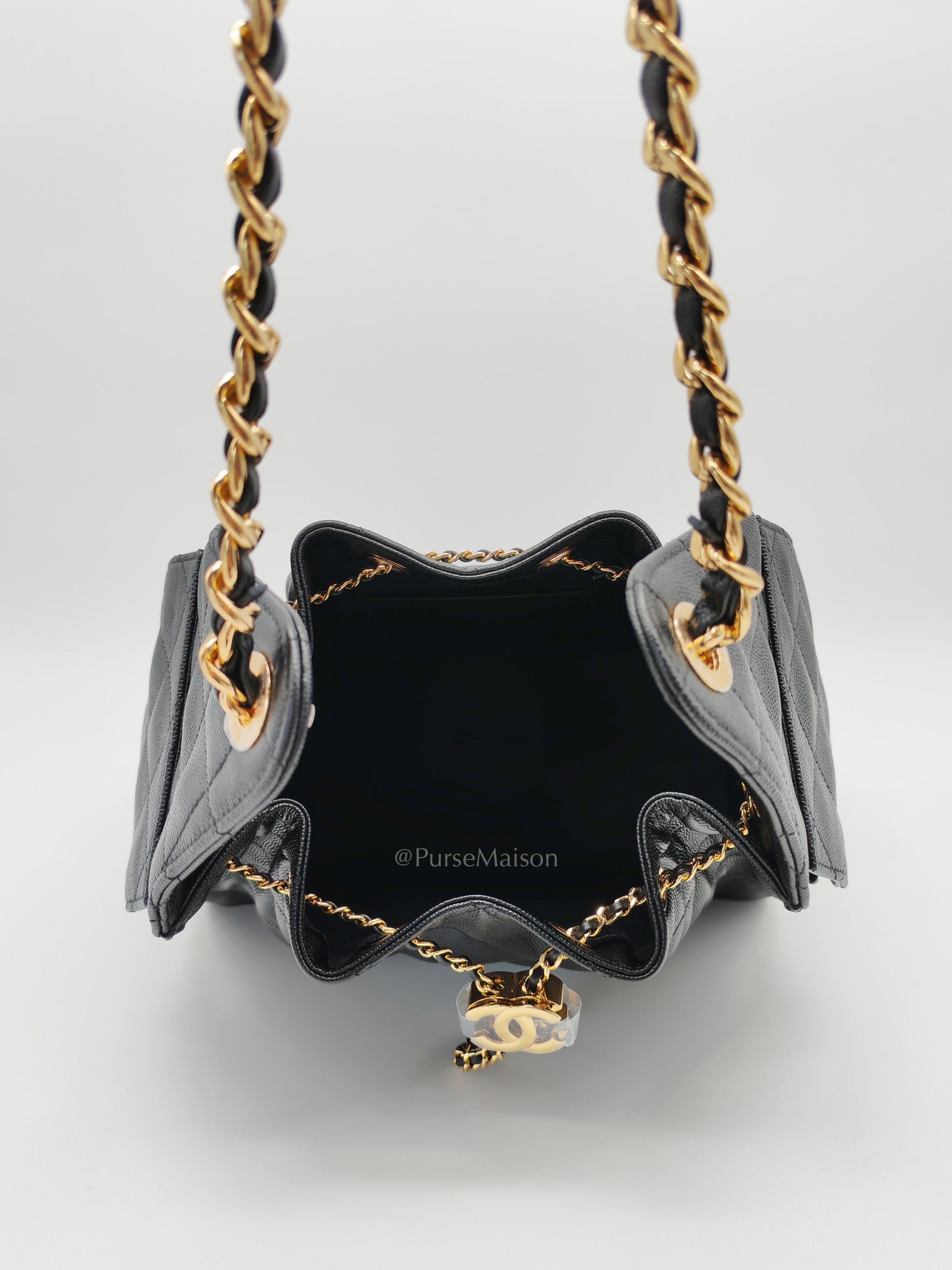 25 Small Black Caviar Leather in Shiny Gold Hardware (Microchip)
