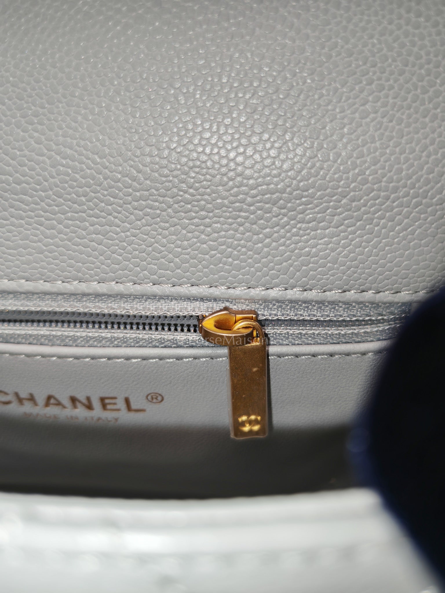 24P Mini Flap Bag Sweetheart Rush in Gray Quilted Caviar Leather & Aged Gold Hardware Microchip