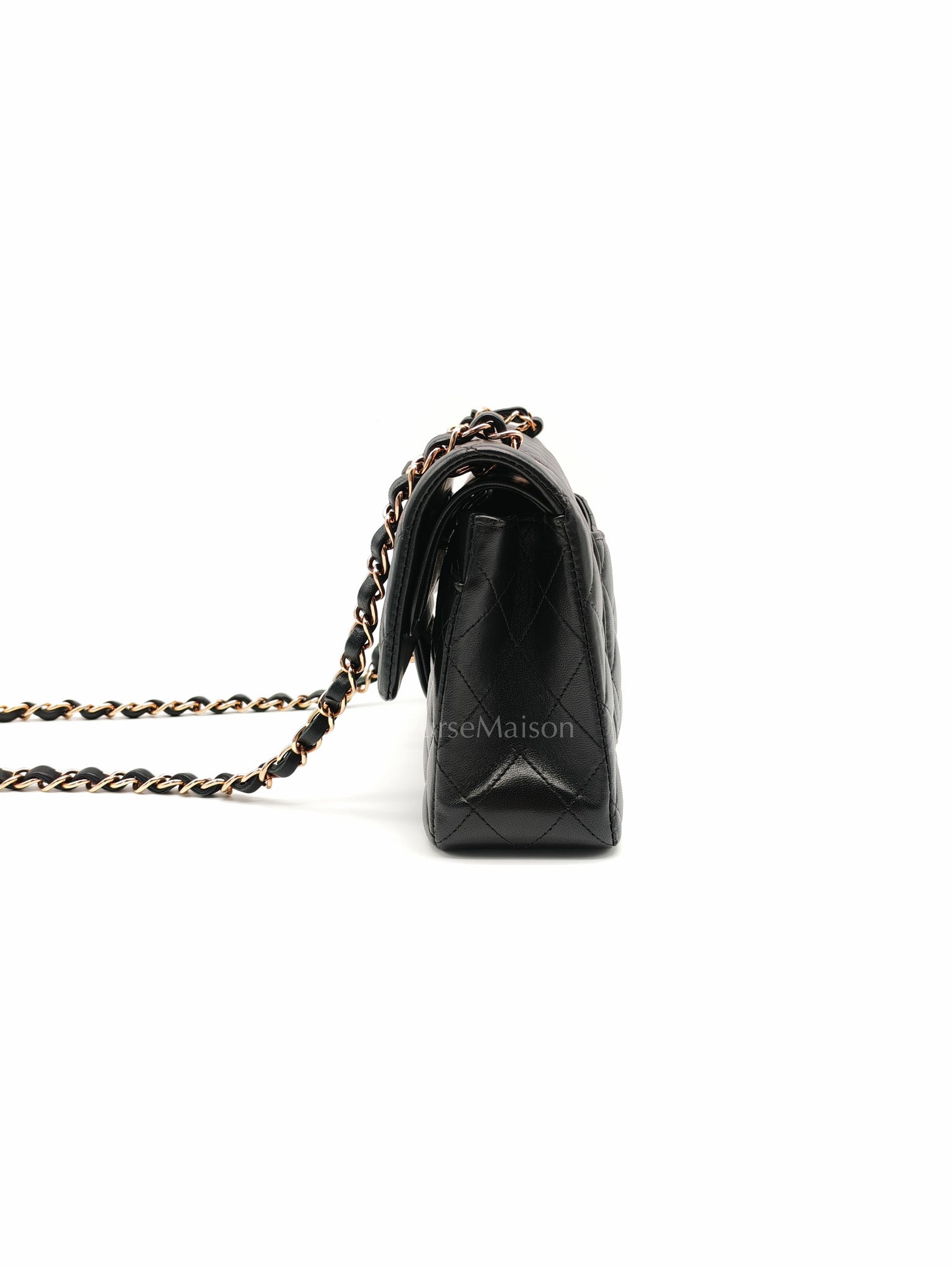 Classic Double Flap Small in Black Quilted Lambskin Leather & Rose Gold Hardware Microchip