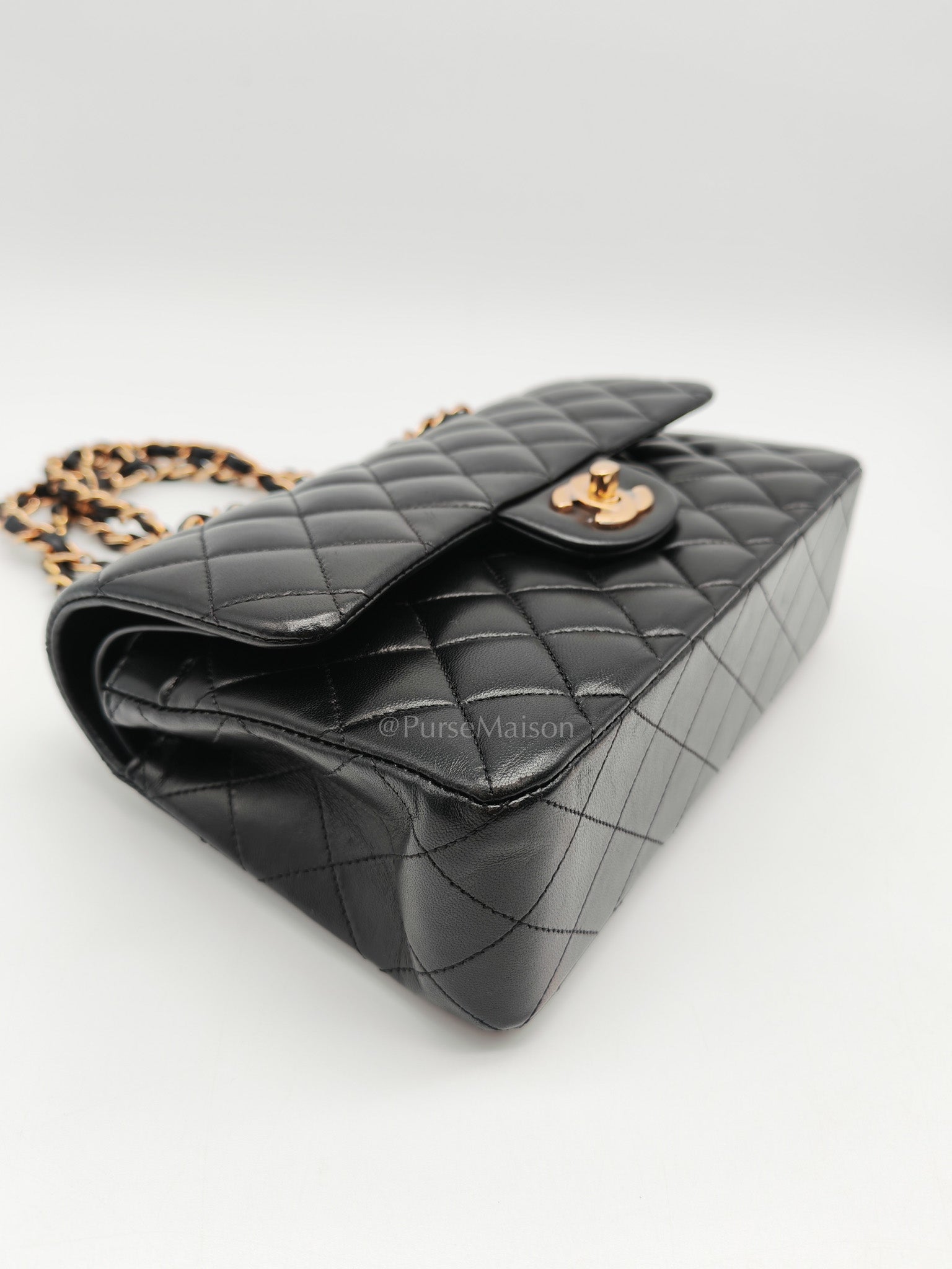 Classic Double Flap Small in Black Quilted Lambskin Leather & Rose Gold Hardware Microchip