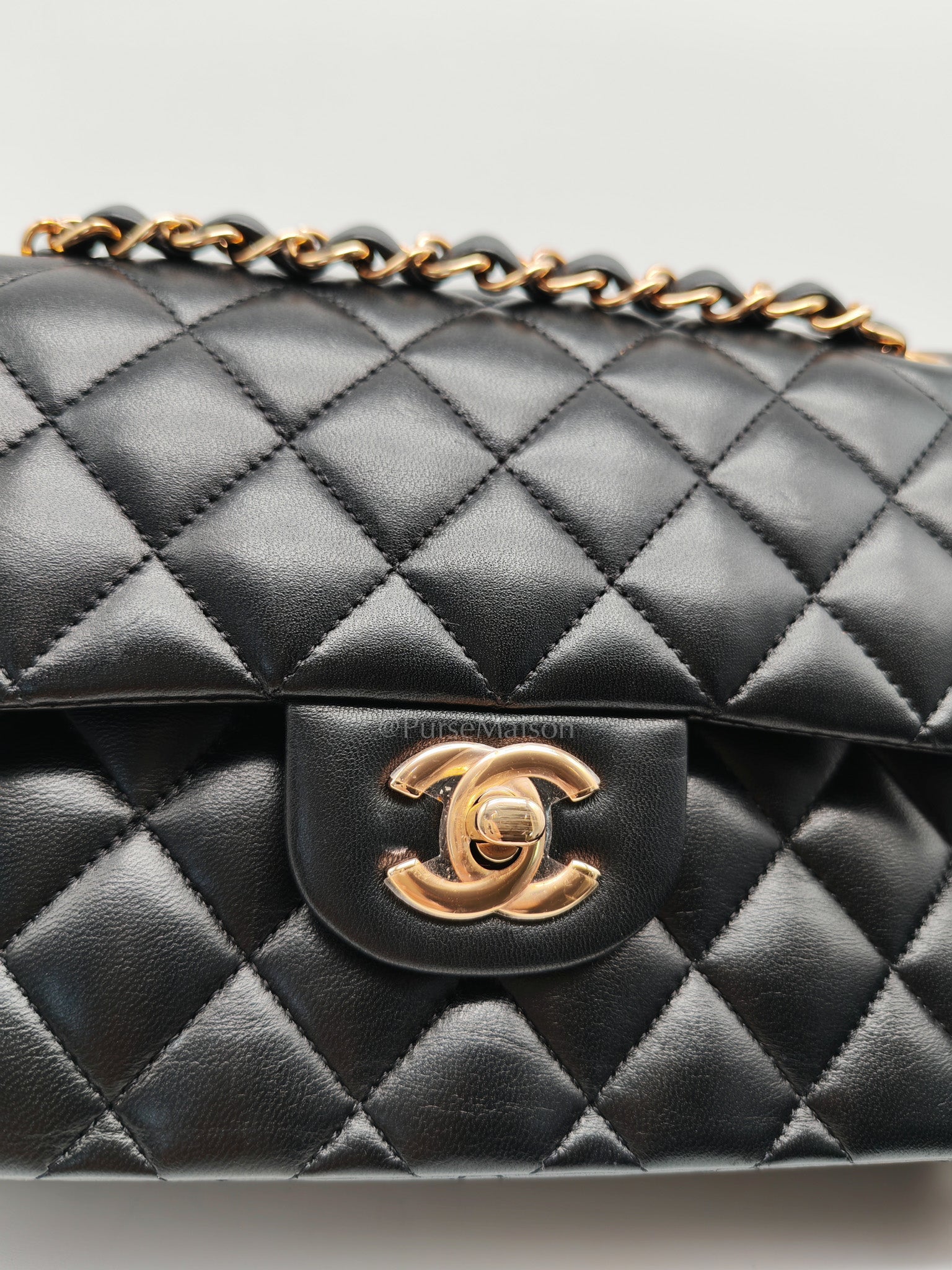 Classic Double Flap Small in Black Quilted Lambskin Leather & Rose Gold Hardware Microchip