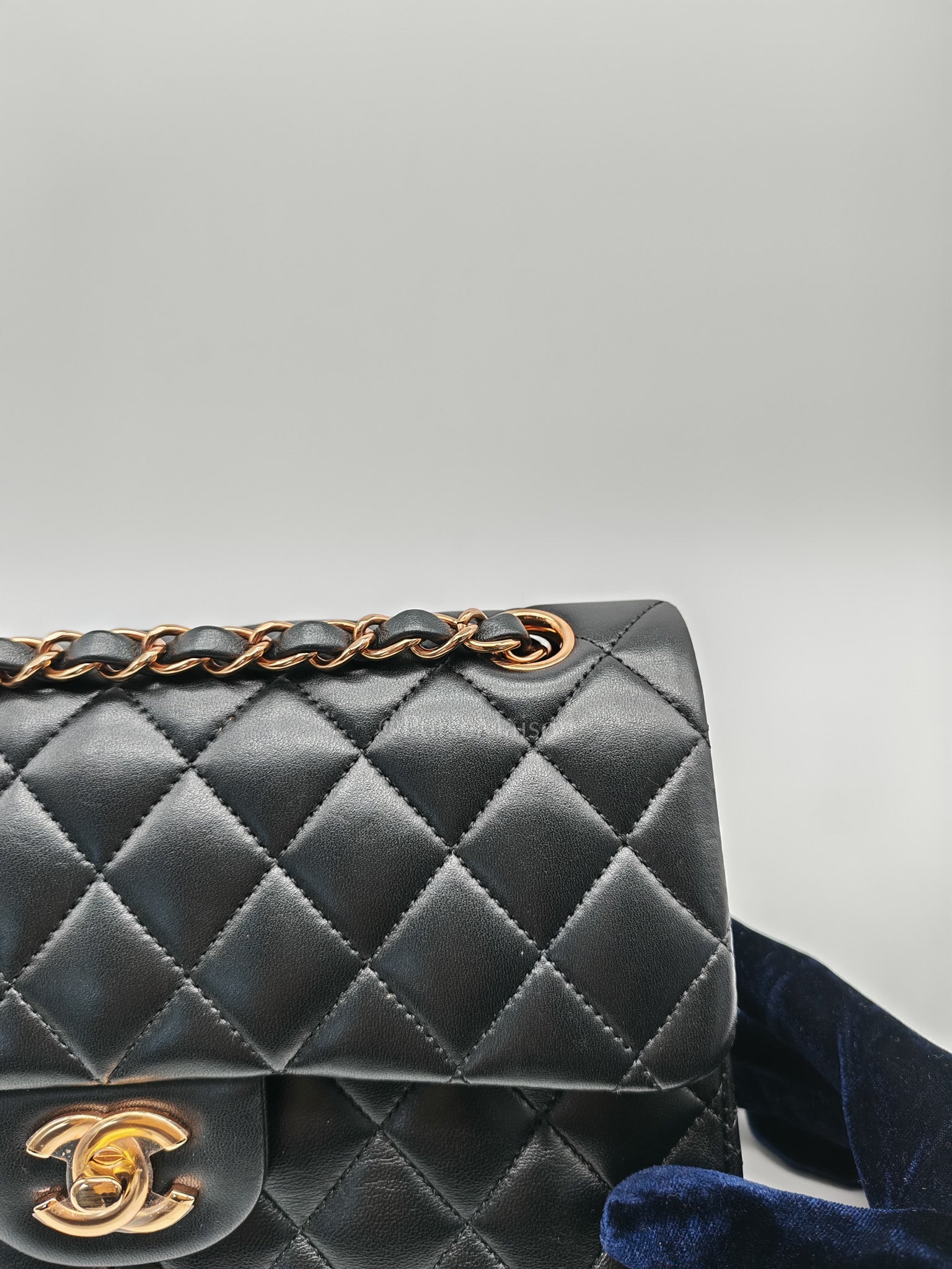 Classic Double Flap Small in Black Quilted Lambskin Leather & Rose Gold Hardware Microchip