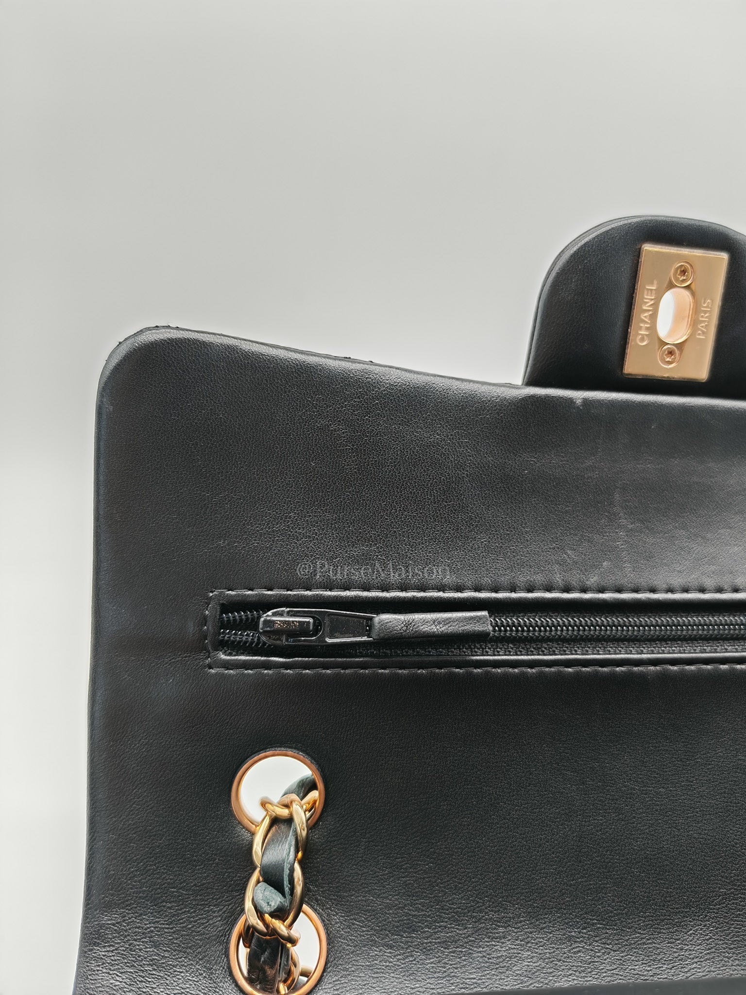 Classic Double Flap Small in Black Quilted Lambskin Leather & Rose Gold Hardware Microchip