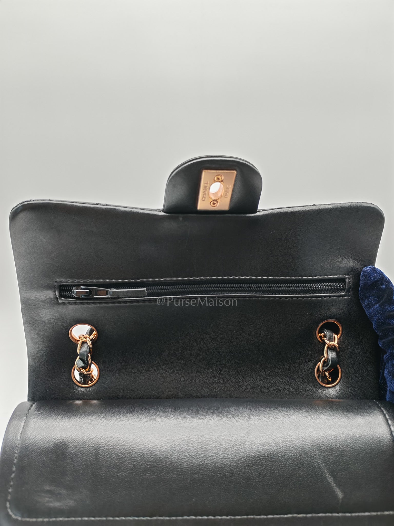 Classic Double Flap Small in Black Quilted Lambskin Leather & Rose Gold Hardware Microchip