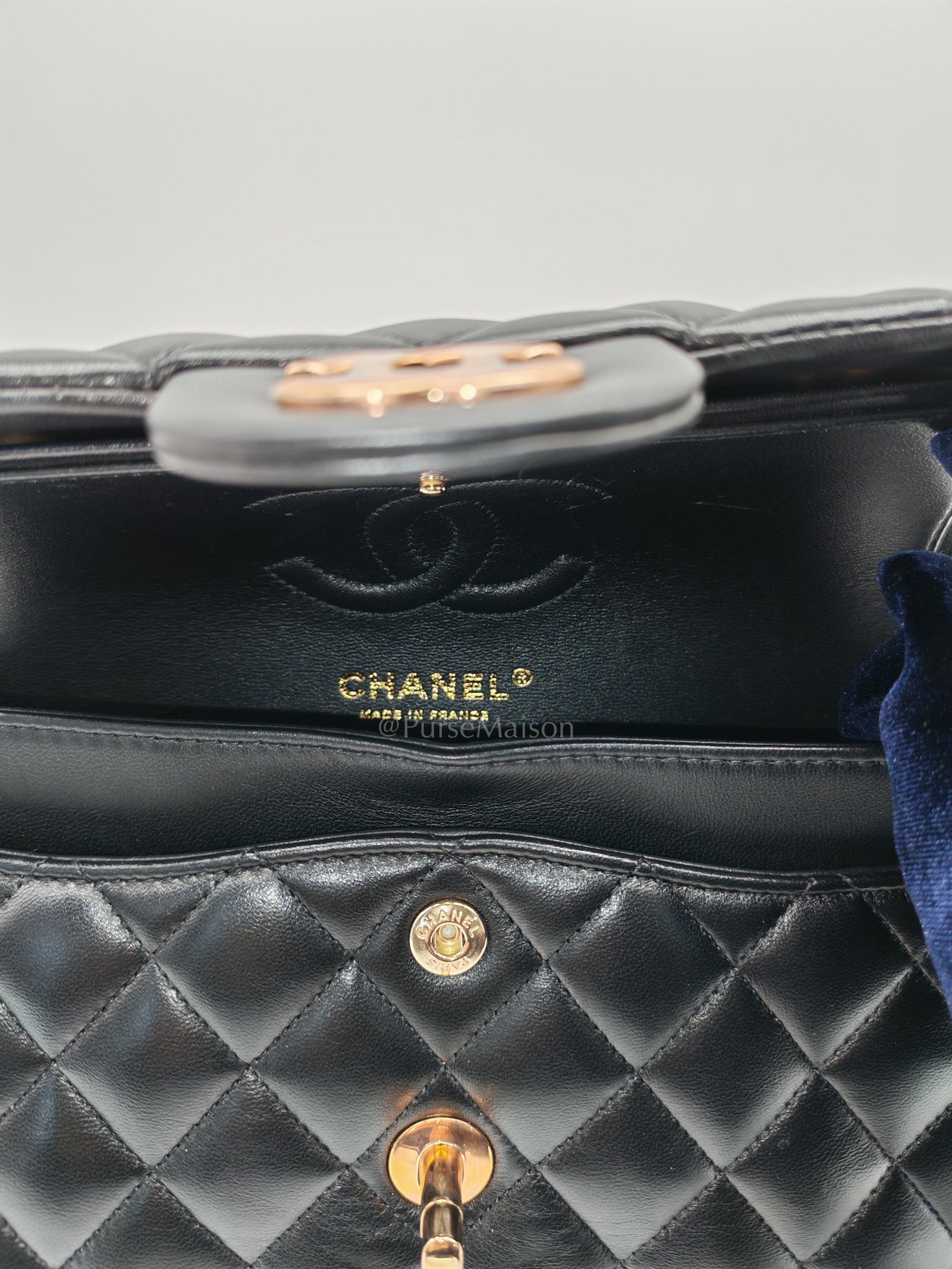 Classic Double Flap Small in Black Quilted Lambskin Leather & Rose Gold Hardware Microchip