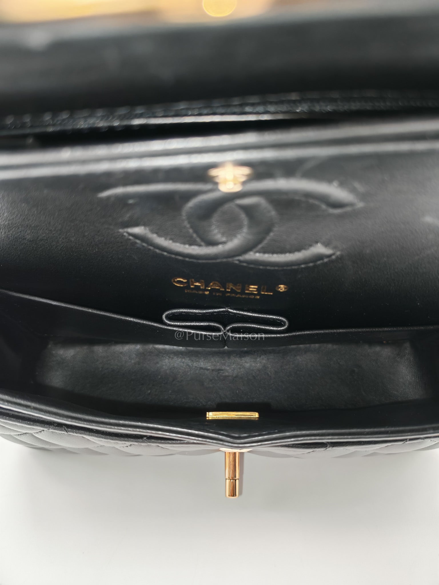 Classic Double Flap Small in Black Quilted Lambskin Leather & Rose Gold Hardware Microchip