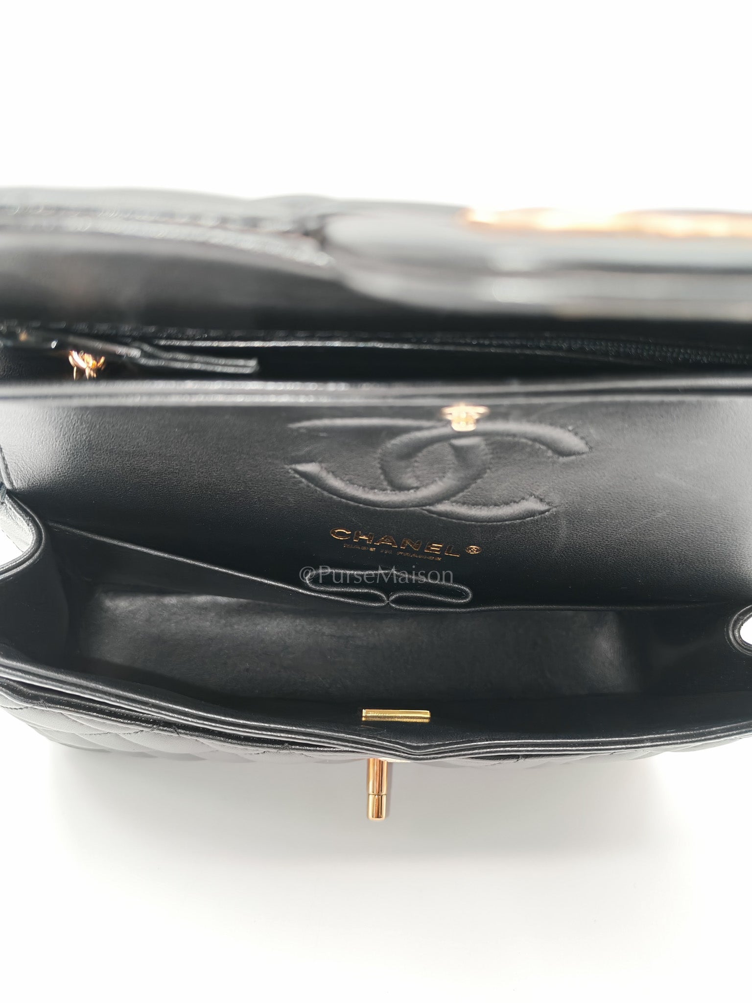 Classic Double Flap Small in Black Quilted Lambskin Leather & Rose Gold Hardware Microchip