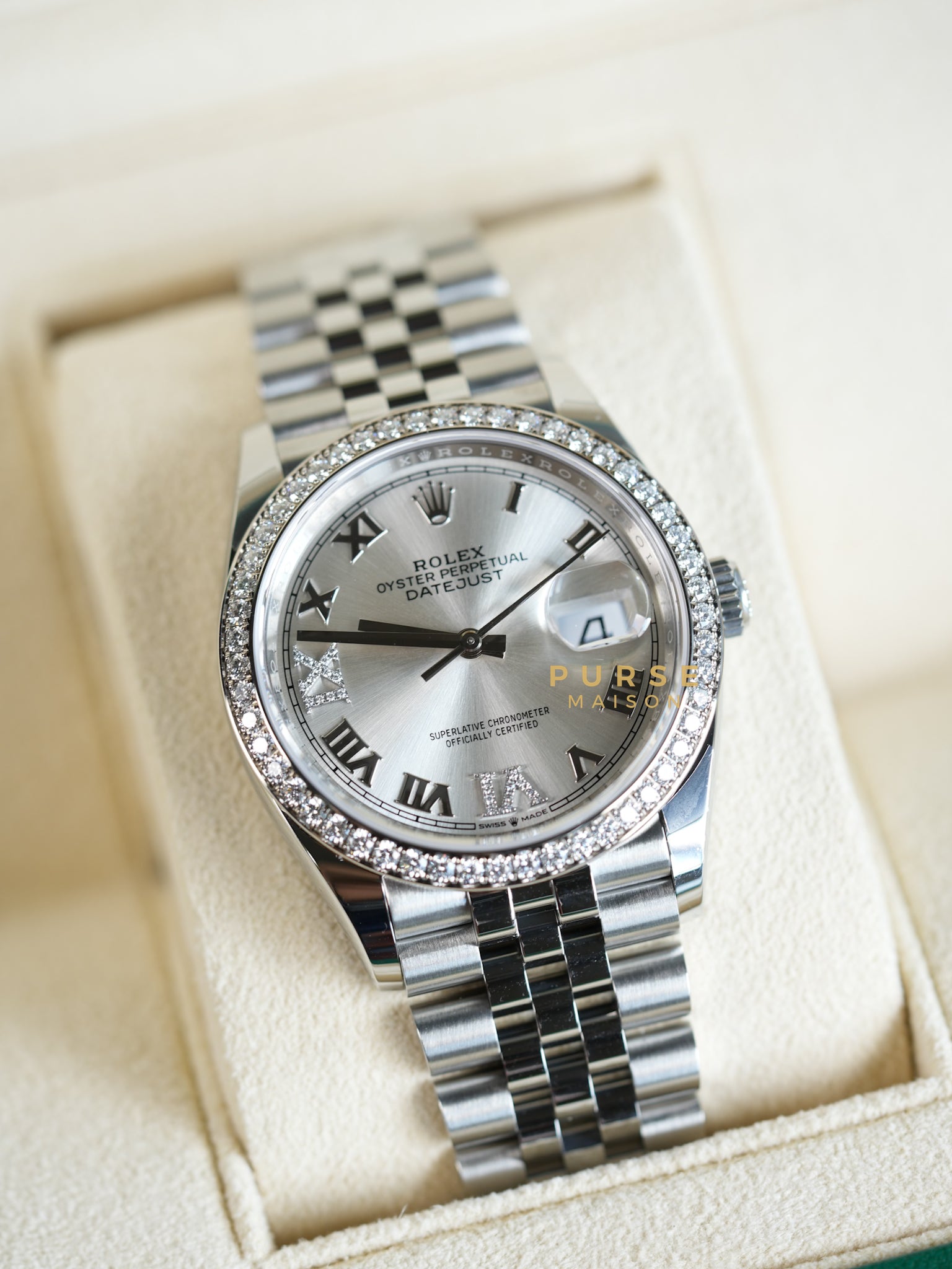 Oyster Perpetual 36mm Datejust Roman Numerals Dial Silver Watch | Purse Maison Luxury Bags Shop