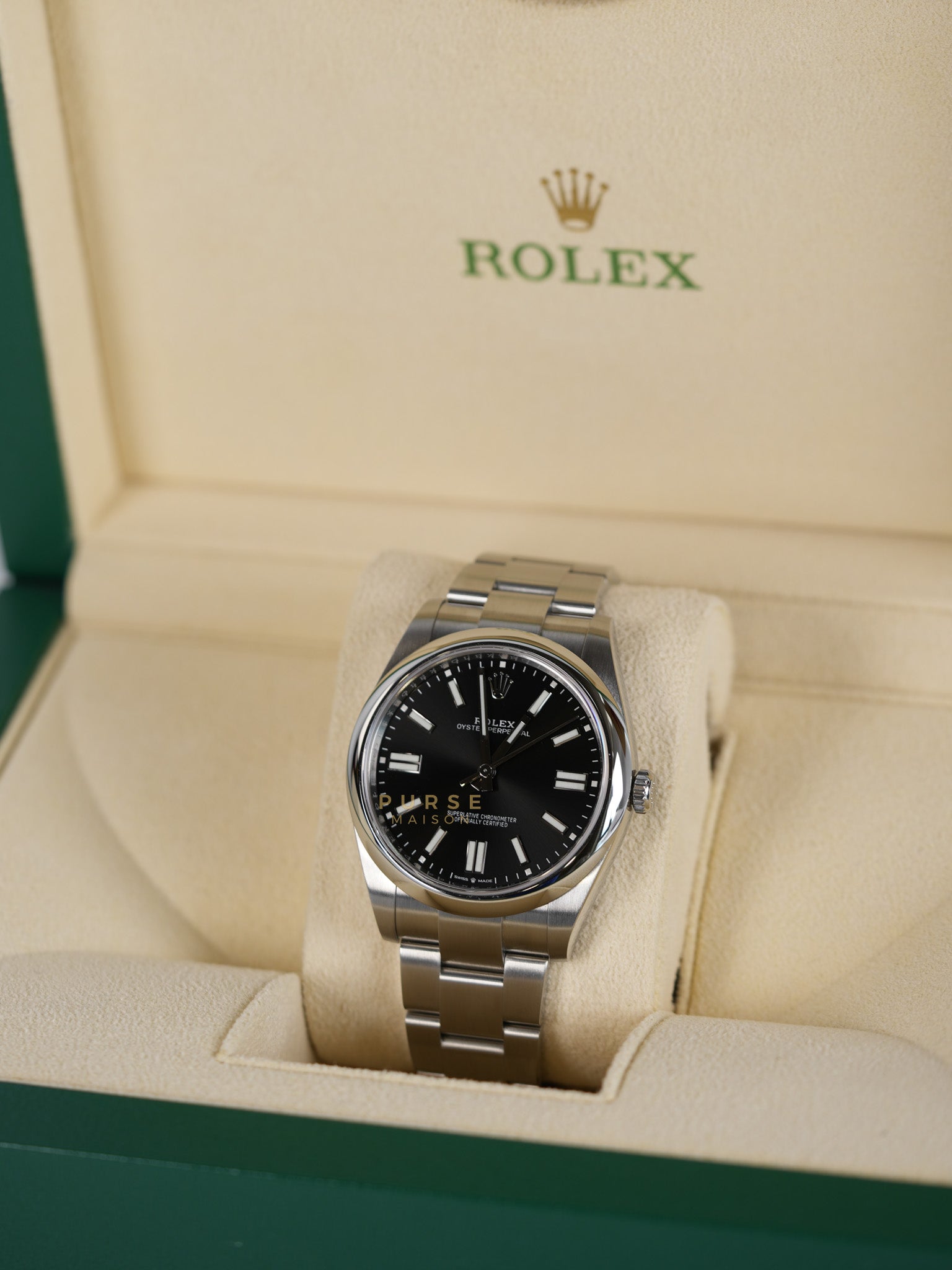 Oyster Perpetual 41mm Black Dial Stainless Strap (Reference Number 124300) | Purse Maison Luxury Bags Shop
