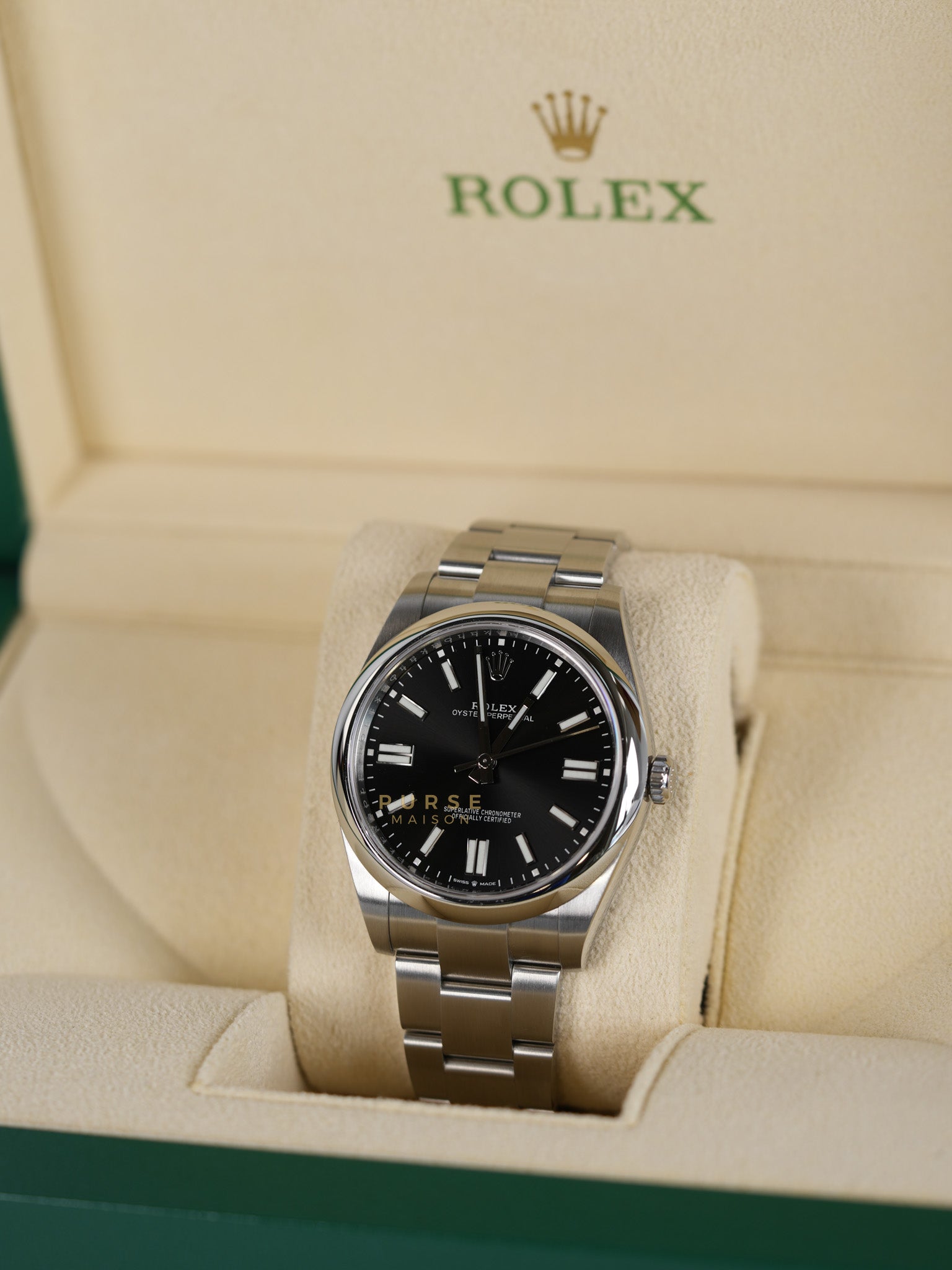 Oyster Perpetual 41mm Black Dial Stainless Strap (Reference Number 124300) | Purse Maison Luxury Bags Shop
