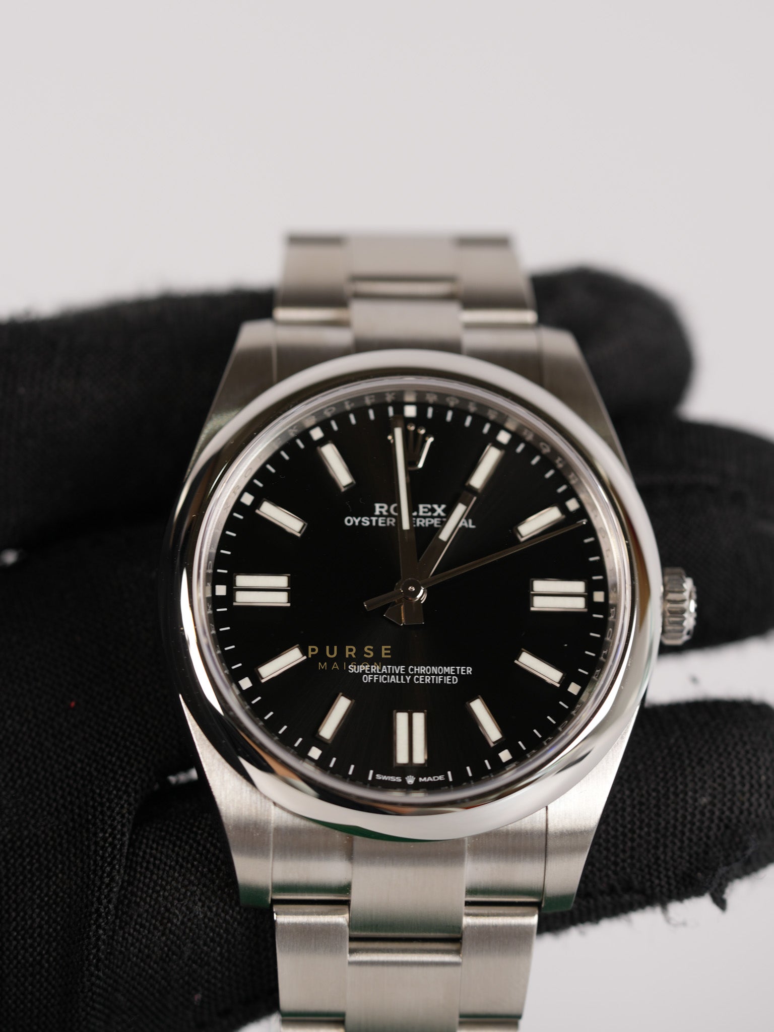 Oyster Perpetual 41mm Black Dial Stainless Strap (Reference Number 124300) | Purse Maison Luxury Bags Shop