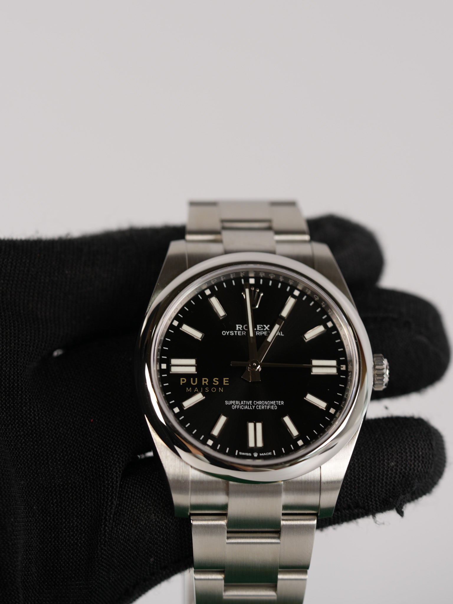 Oyster Perpetual 41mm Black Dial Stainless Strap (Reference Number 124300) | Purse Maison Luxury Bags Shop