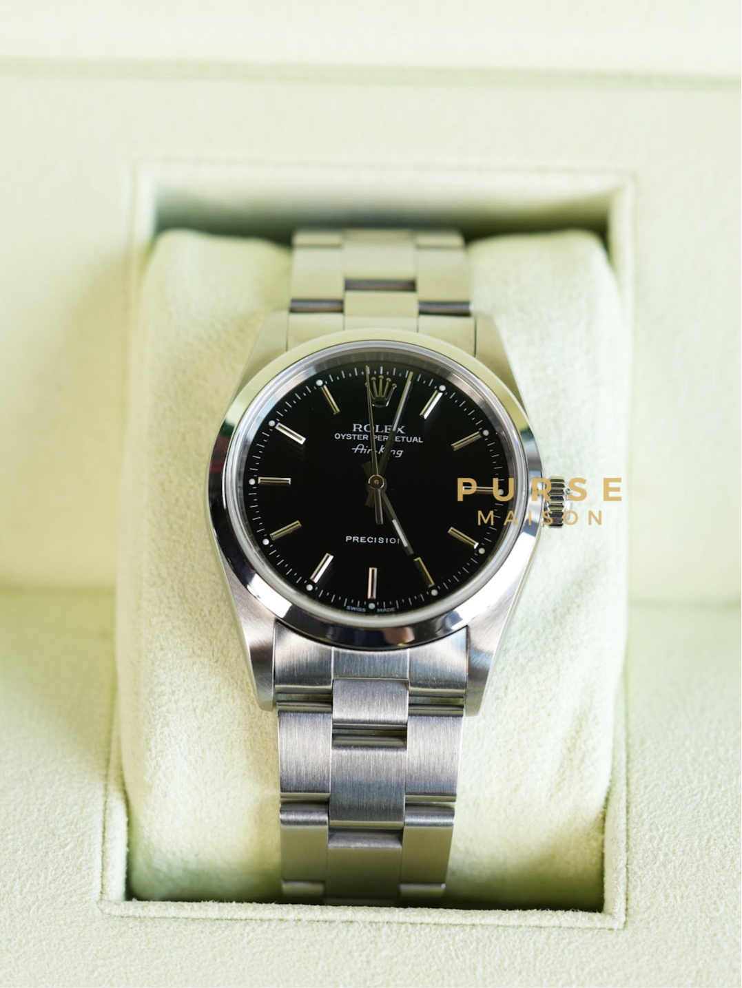 Oyster Perpetual Air King Black Dial Silver Strap Purse